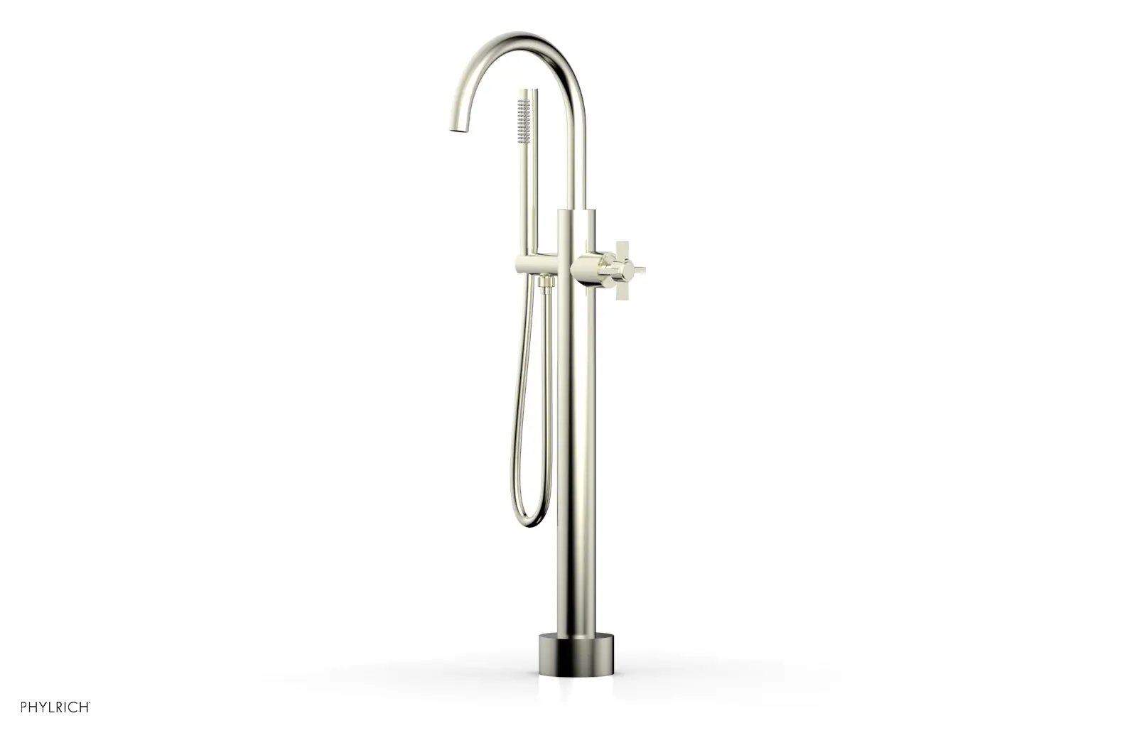 Phylrich BASIC Low Floor Mount Tub Filler - Cross Handle with Hand Shower by Phylrich