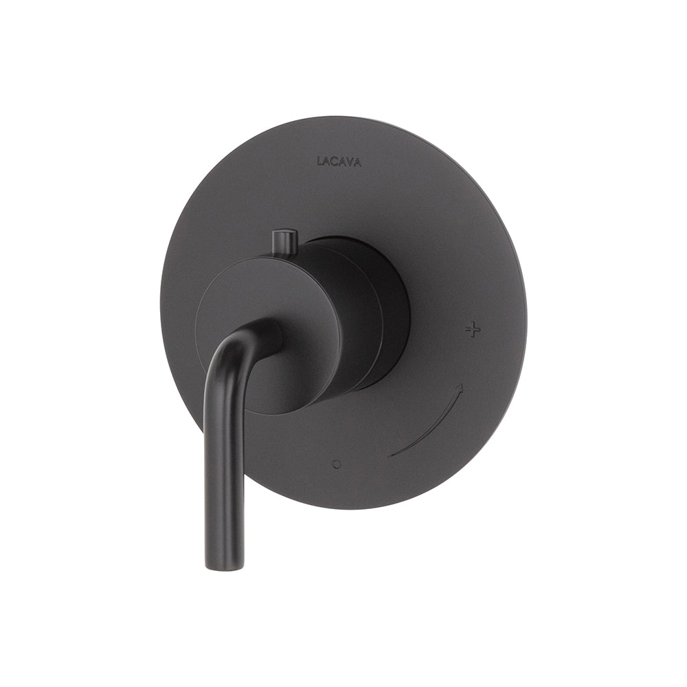 Lacava Cigno Trim Only - Regular Thermostat, Flow Rate 10 Gpm, Curved Lever Handle on Round Knob, Round Backplate
