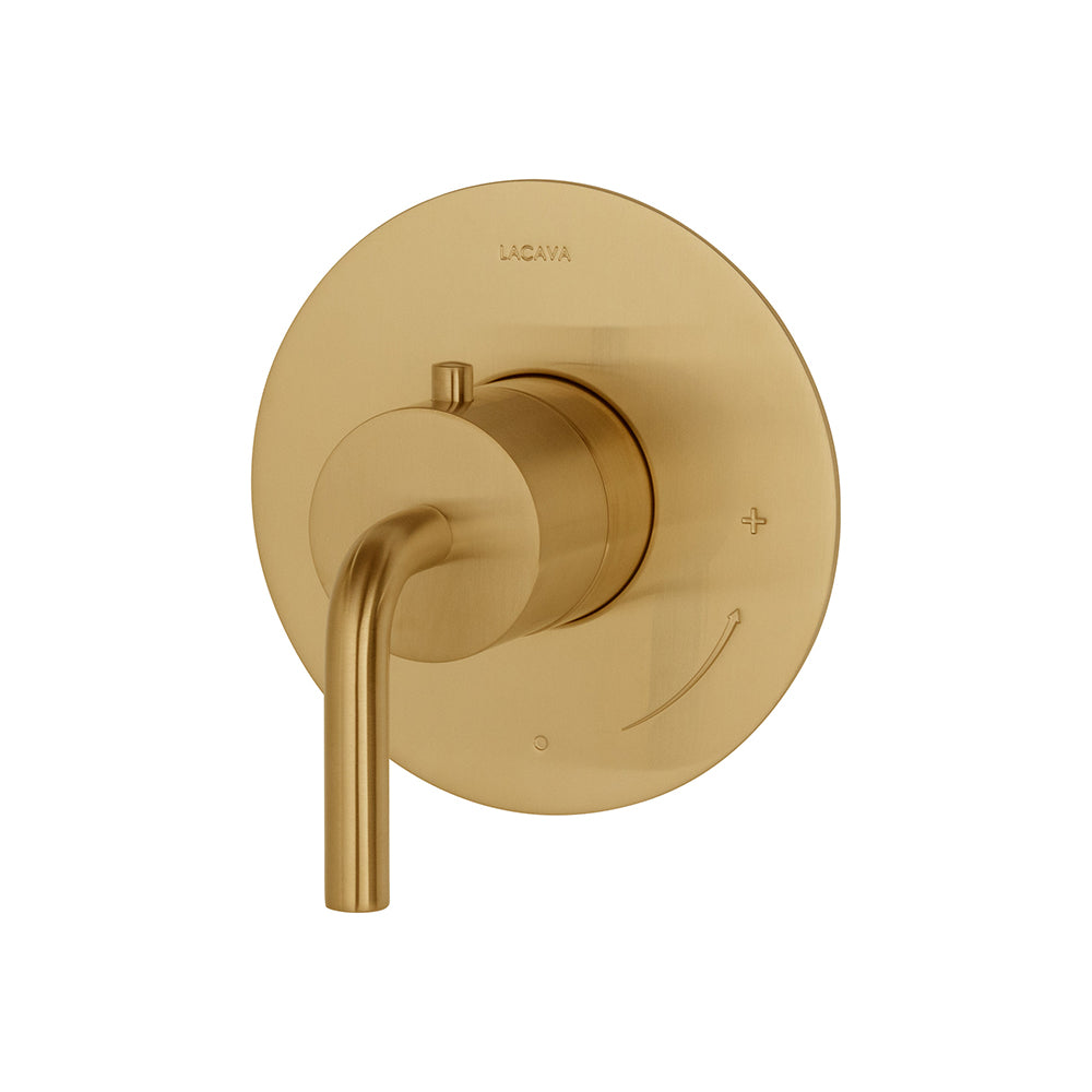 Lacava Cigno Trim Only - Regular Thermostat, Flow Rate 10 Gpm, Curved Lever Handle on Round Knob, Round Backplate