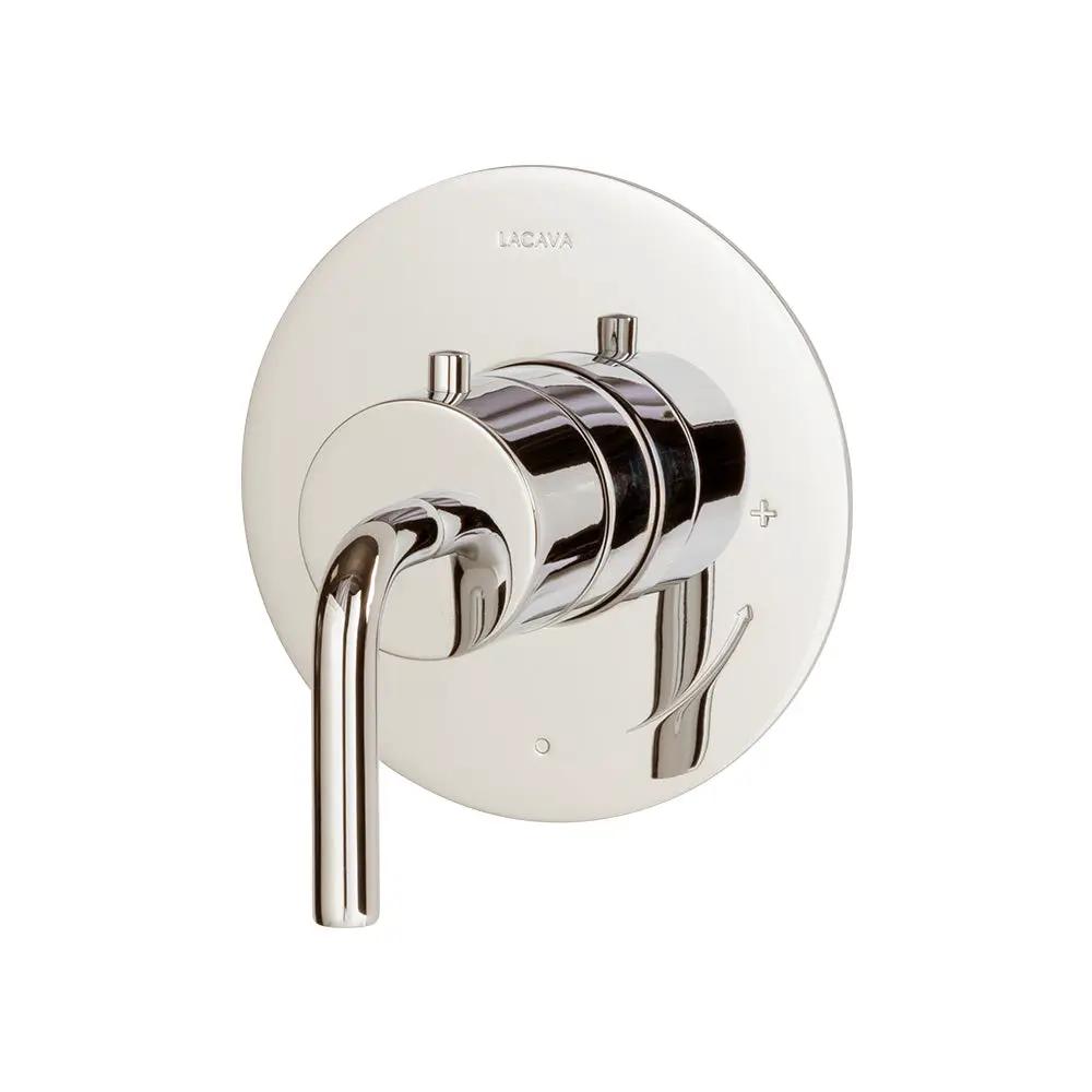 Lacava Cigno Trim Only - Regular Thermostat, Flow Rate 10 Gpm, Curved Lever Handle on Round Knob, Round Backplate by Lacava