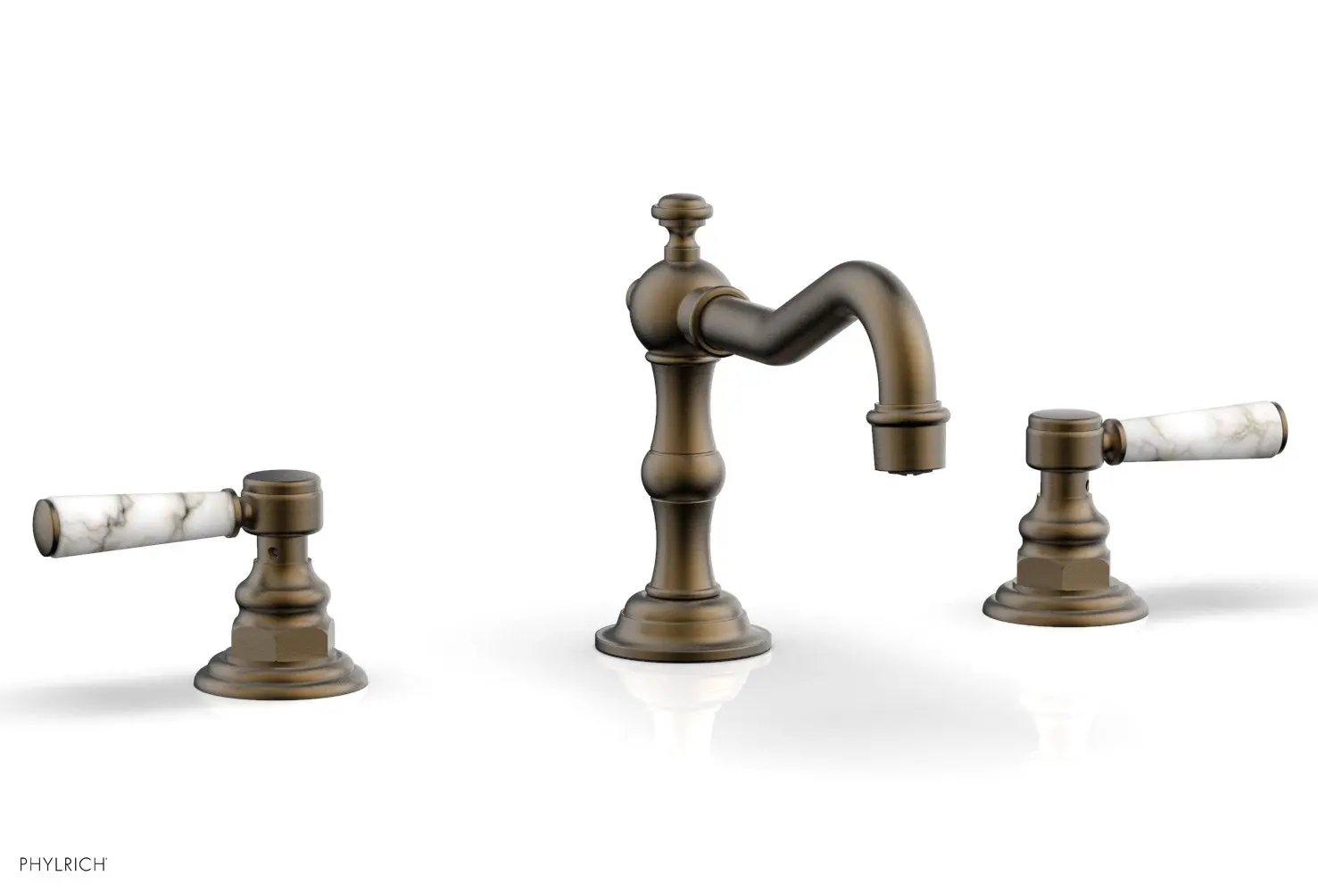 Phylrich HENRI Widespread Faucet - White Marble Lever Handles by Phylrich
