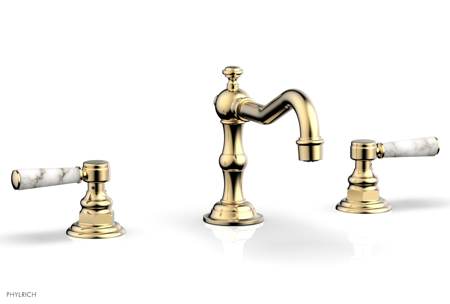 Phylrich HENRI Widespread Faucet - White Marble Lever Handles by Phylrich
