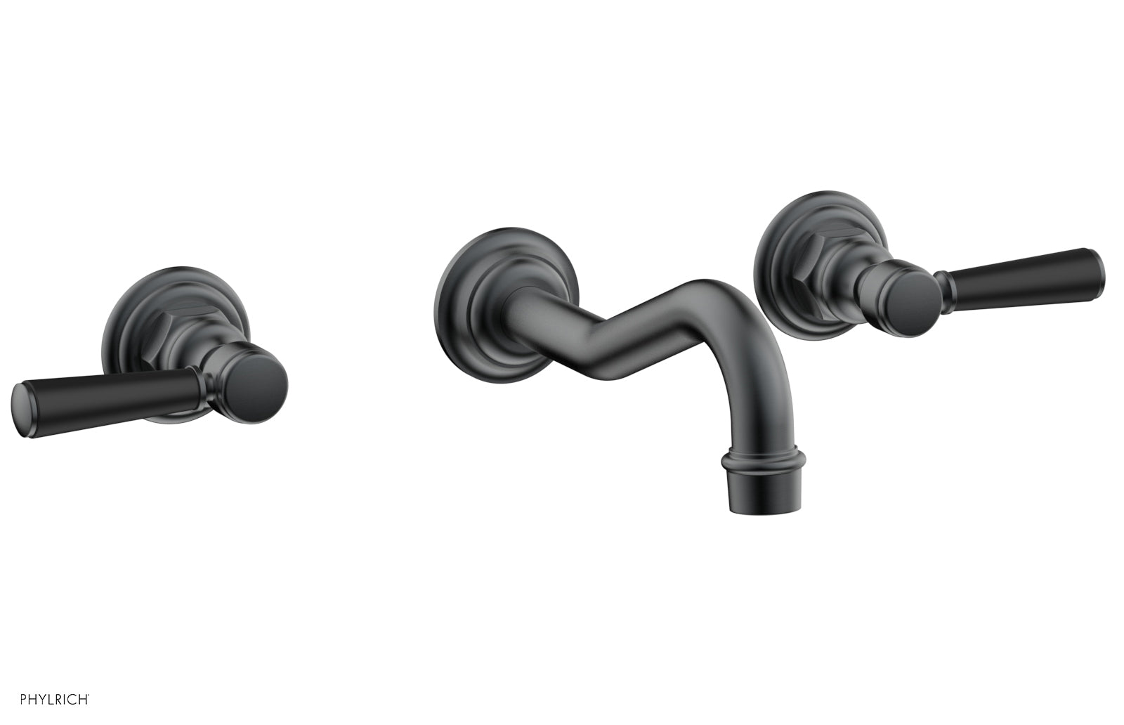Phylrich HENRI Wall Lavatory Set - Satin Black Lever Handles by Phylrich