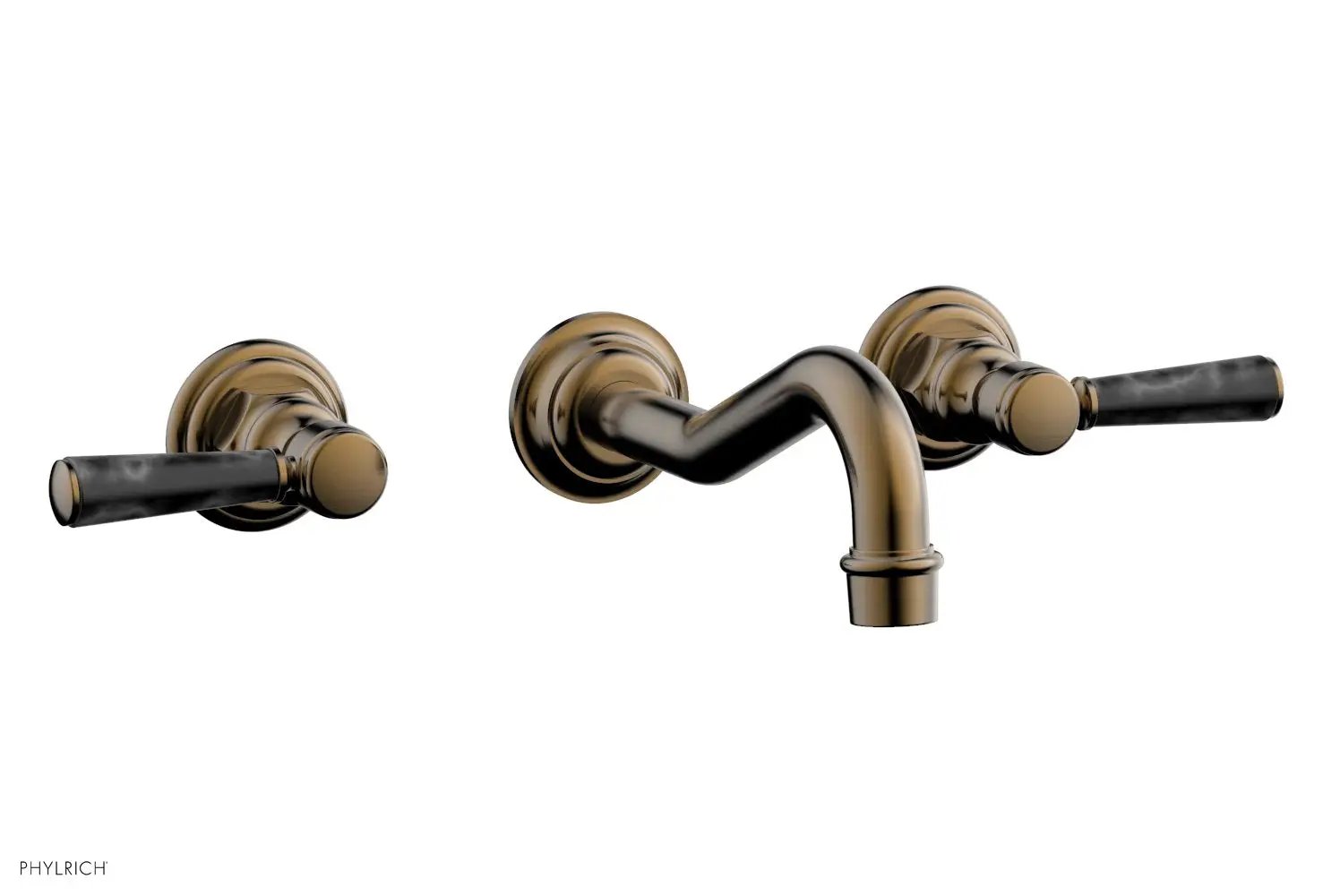 Phylrich HENRI Wall Lavatory Set - Black Marble Lever Handles by Phylrich