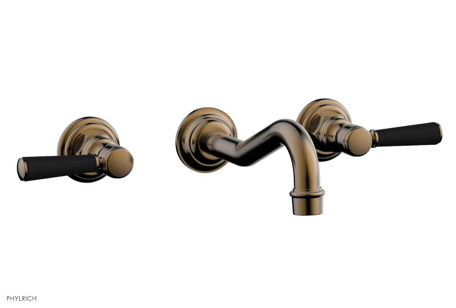Phylrich HENRI Wall Lavatory Set - Satin Black Lever Handles by Phylrich
