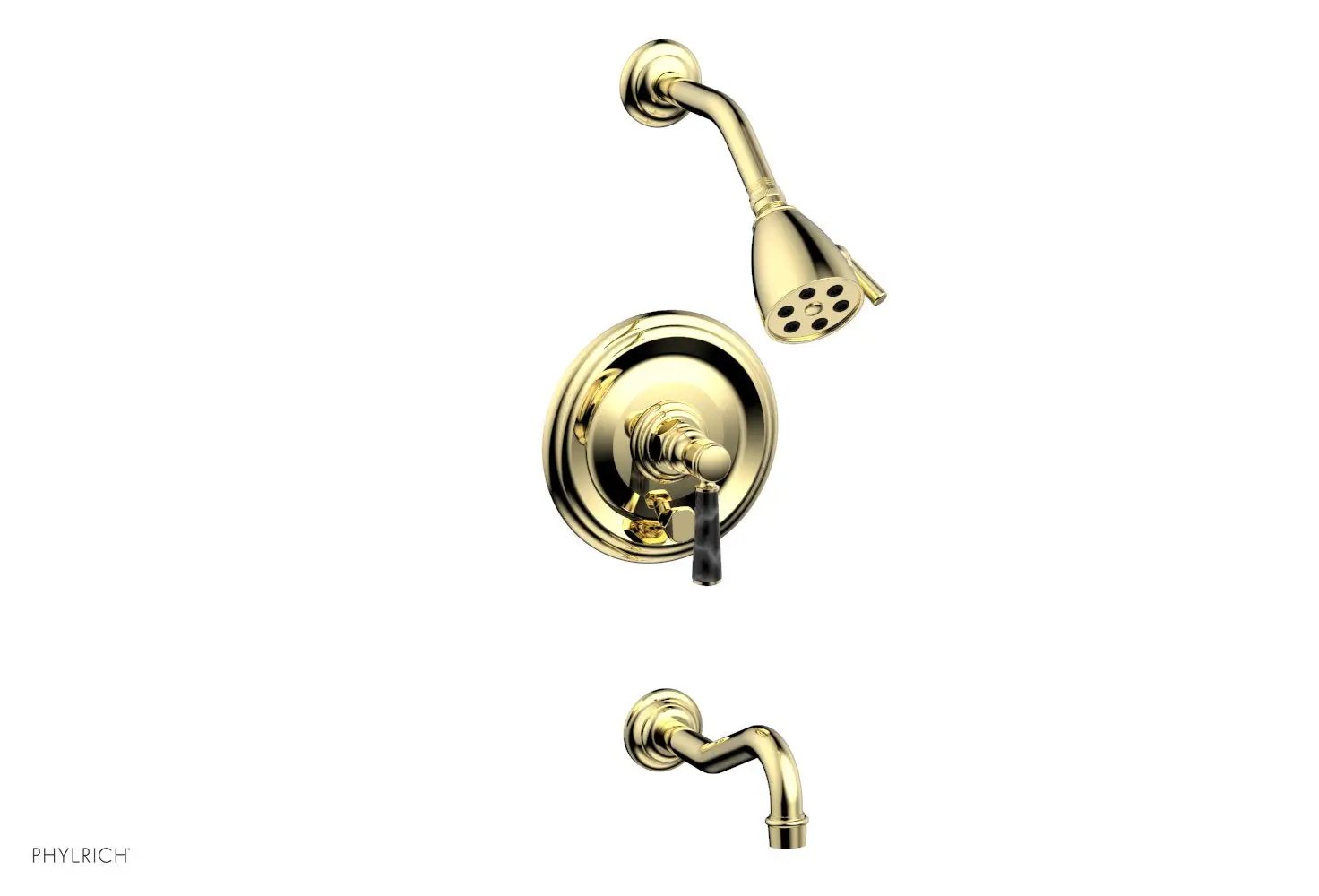 Phylrich HENRI Pressure Balance Tub and Shower Set - Black Marble Lever Handle by Phylrich
