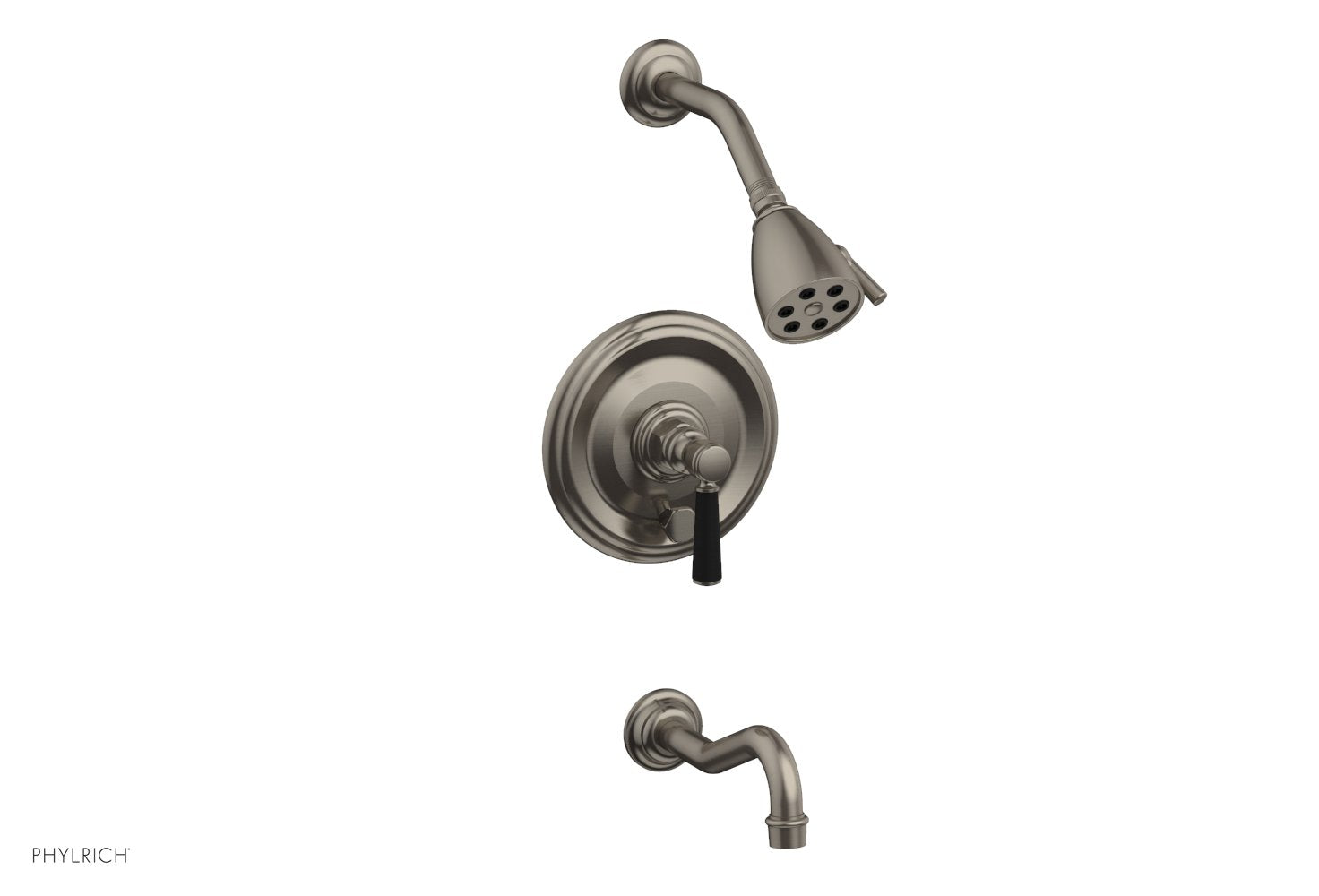 Phylrich HENRI Pressure Balance Tub and Shower Set - Satin Black Lever Handle