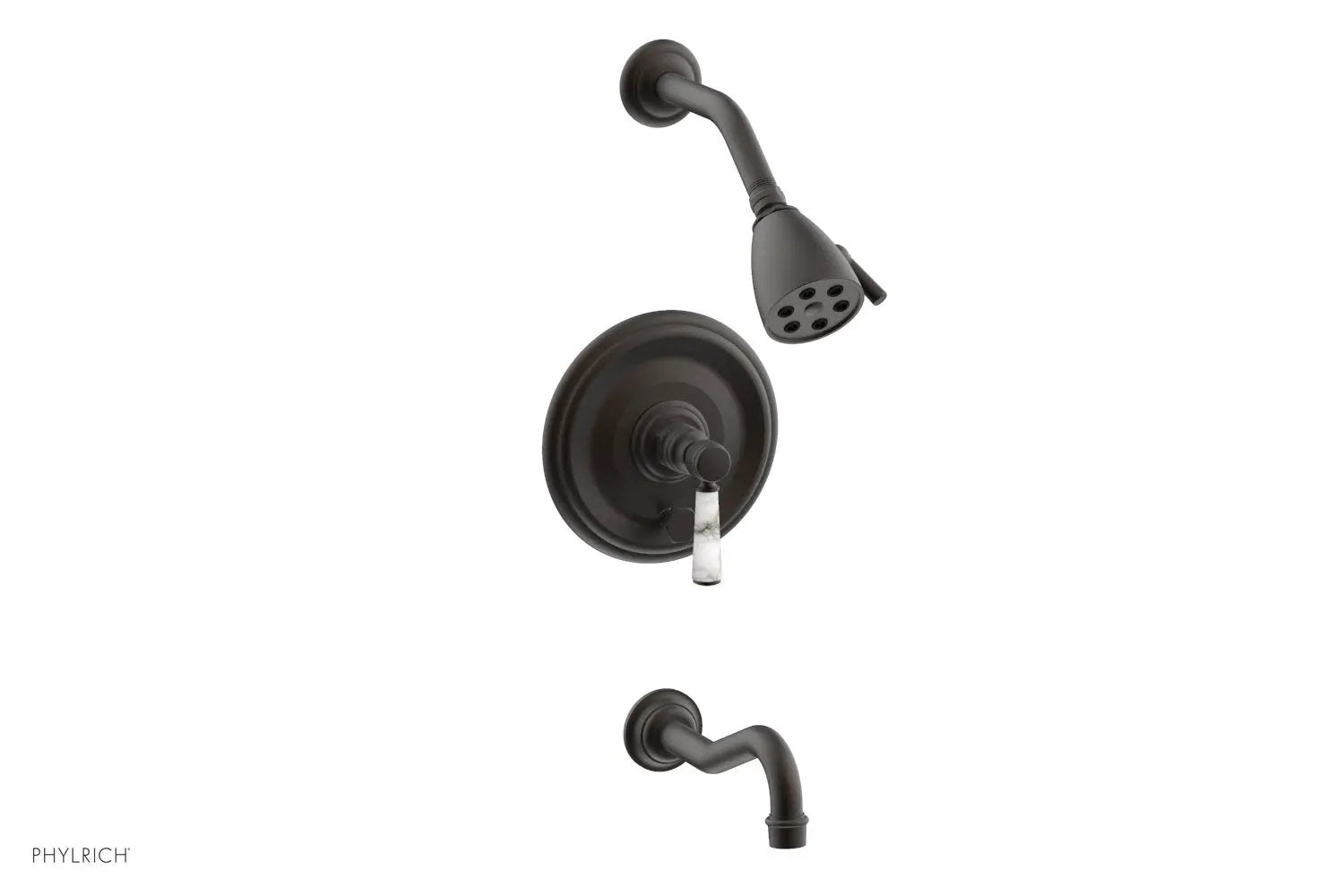 Phylrich HENRI Pressure Balance Tub and Shower Set - White Marble Lever Handle by Phylrich