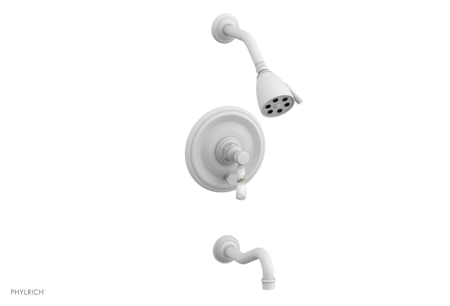 Phylrich HENRI Pressure Balance Tub and Shower Set - White Marble Lever Handle