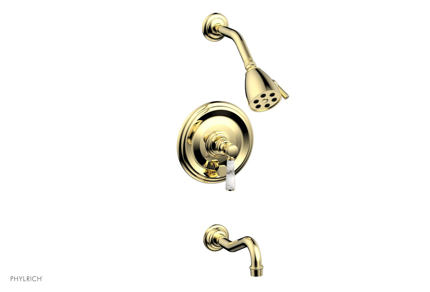 Phylrich HENRI Pressure Balance Tub and Shower Set - White Marble Lever Handle