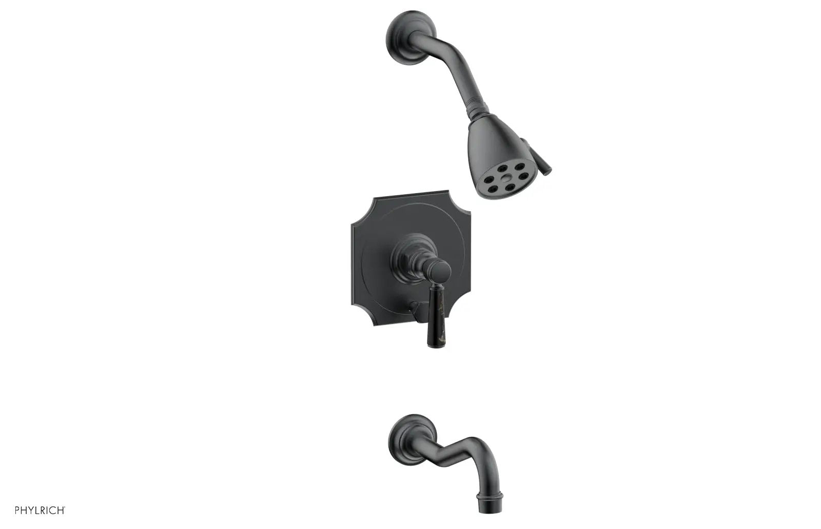 Phylrich HENRI Pressure Balance Tub and Shower Set - Black Marble Lever Handle by Phylrich