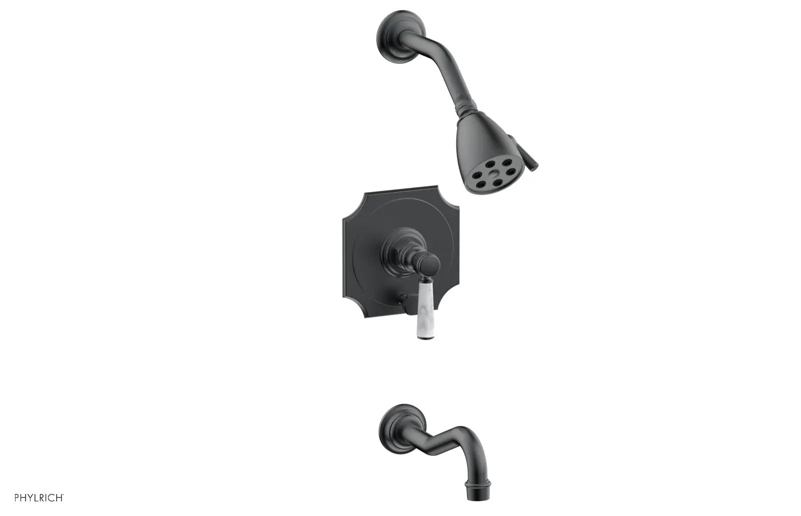 Phylrich HENRI Pressure Balance Tub and Shower Set - White Marble Lever Handle by Phylrich