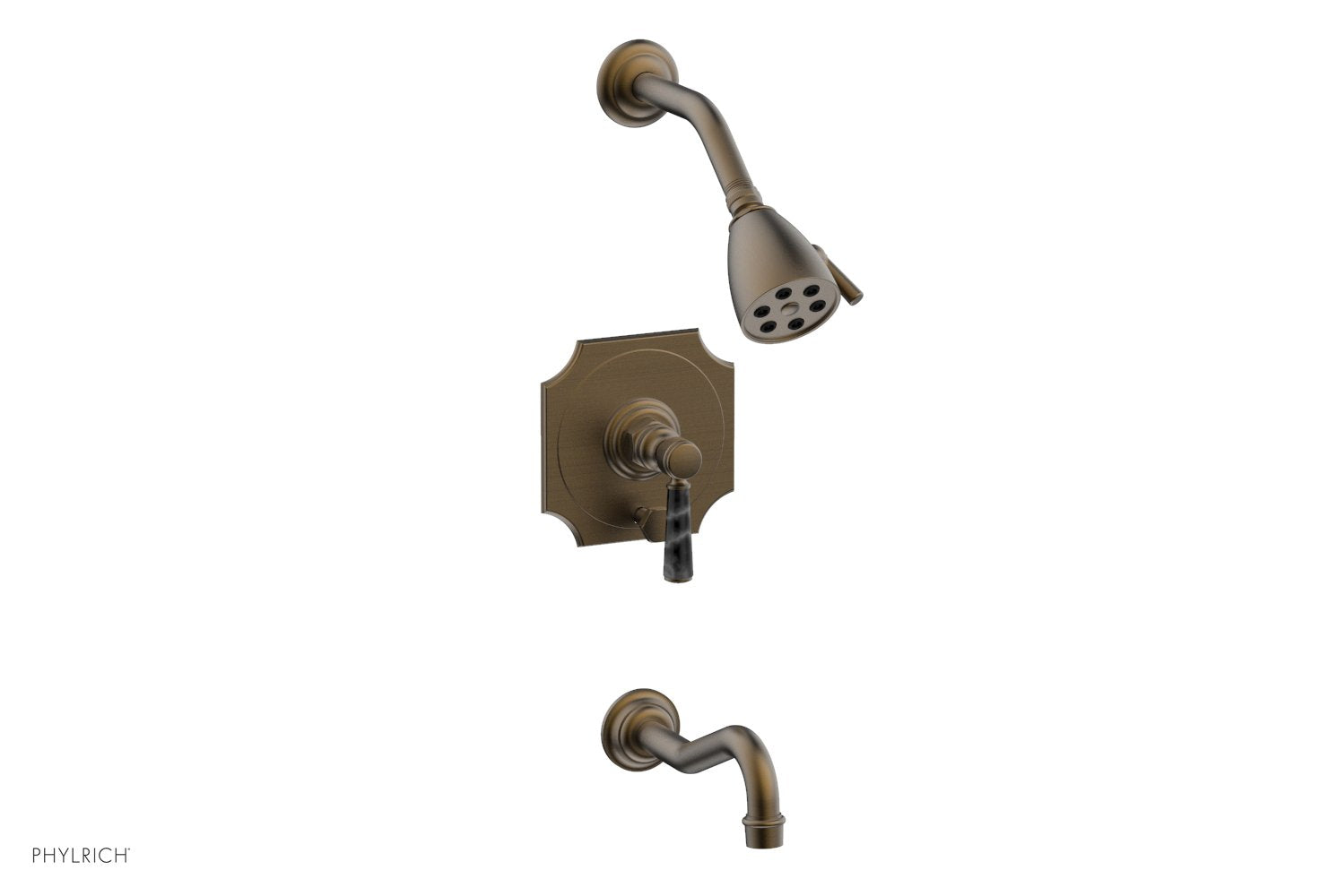 Phylrich HENRI Pressure Balance Tub and Shower Set - Black Marble Lever Handle