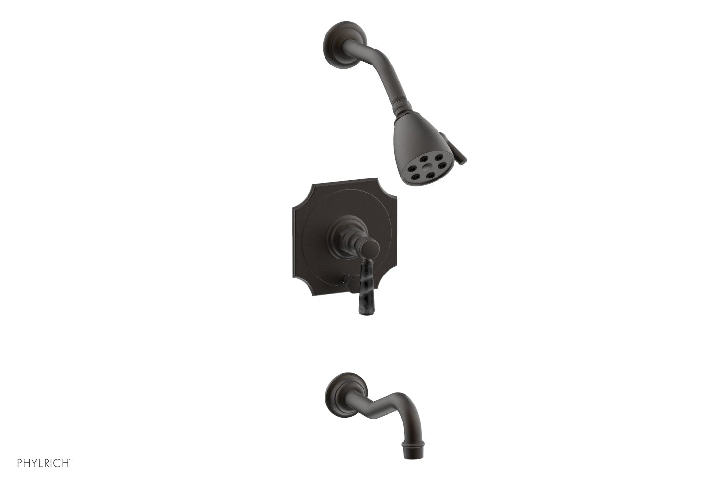 Phylrich HENRI Pressure Balance Tub and Shower Set - Black Marble Lever Handle