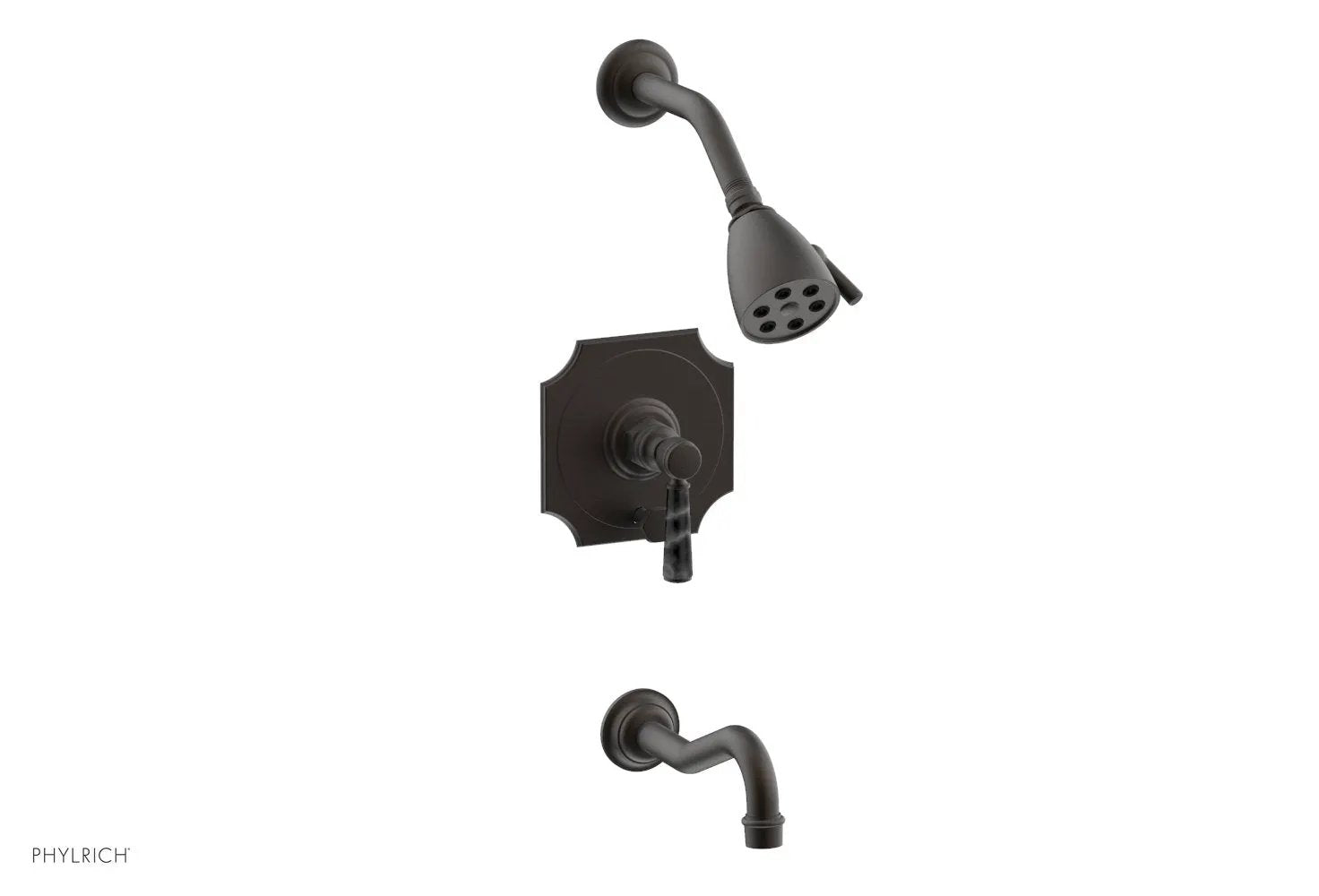 Phylrich HENRI Pressure Balance Tub and Shower Set - Black Marble Lever Handle by Phylrich