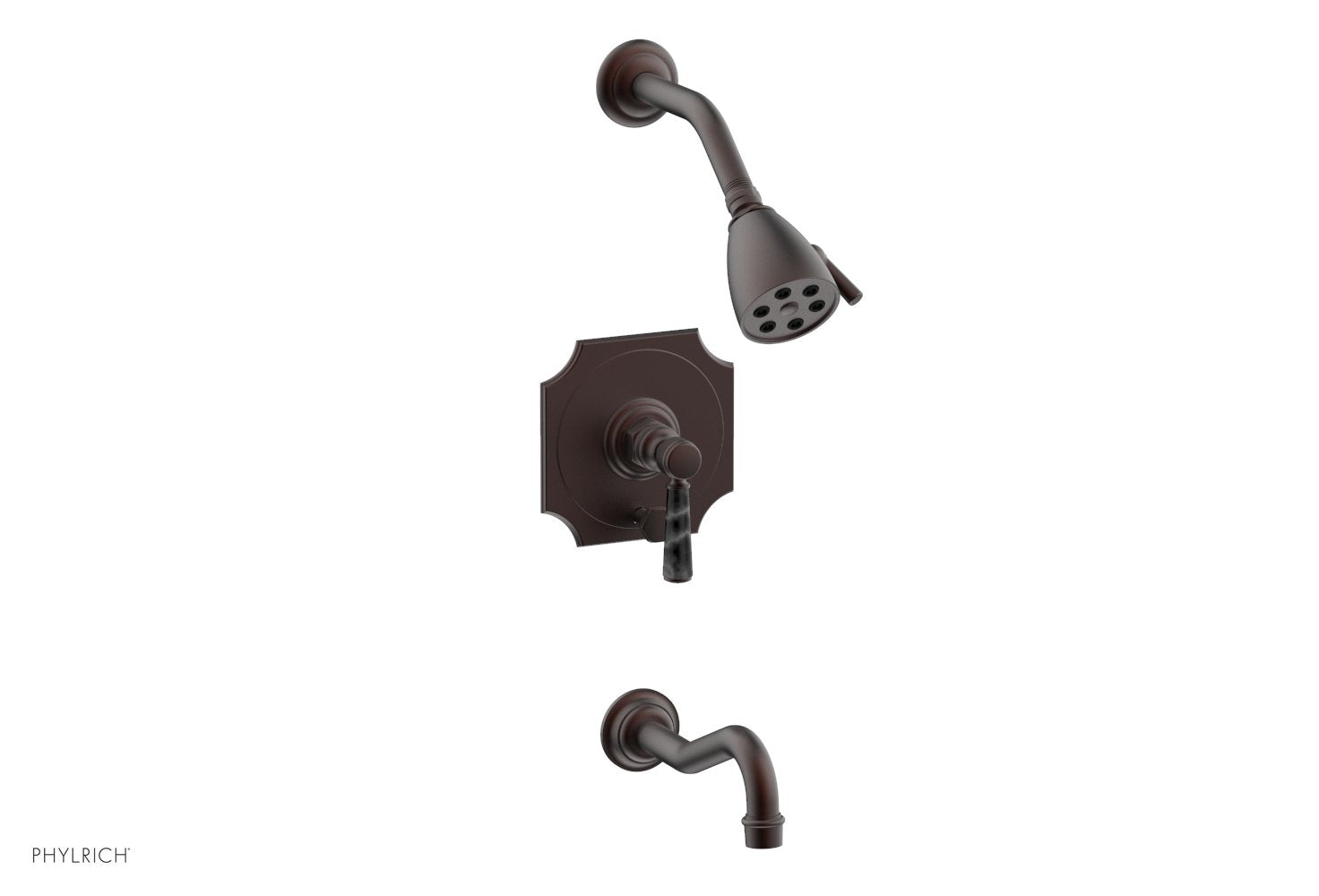 Phylrich HENRI Pressure Balance Tub and Shower Set - Black Marble Lever Handle