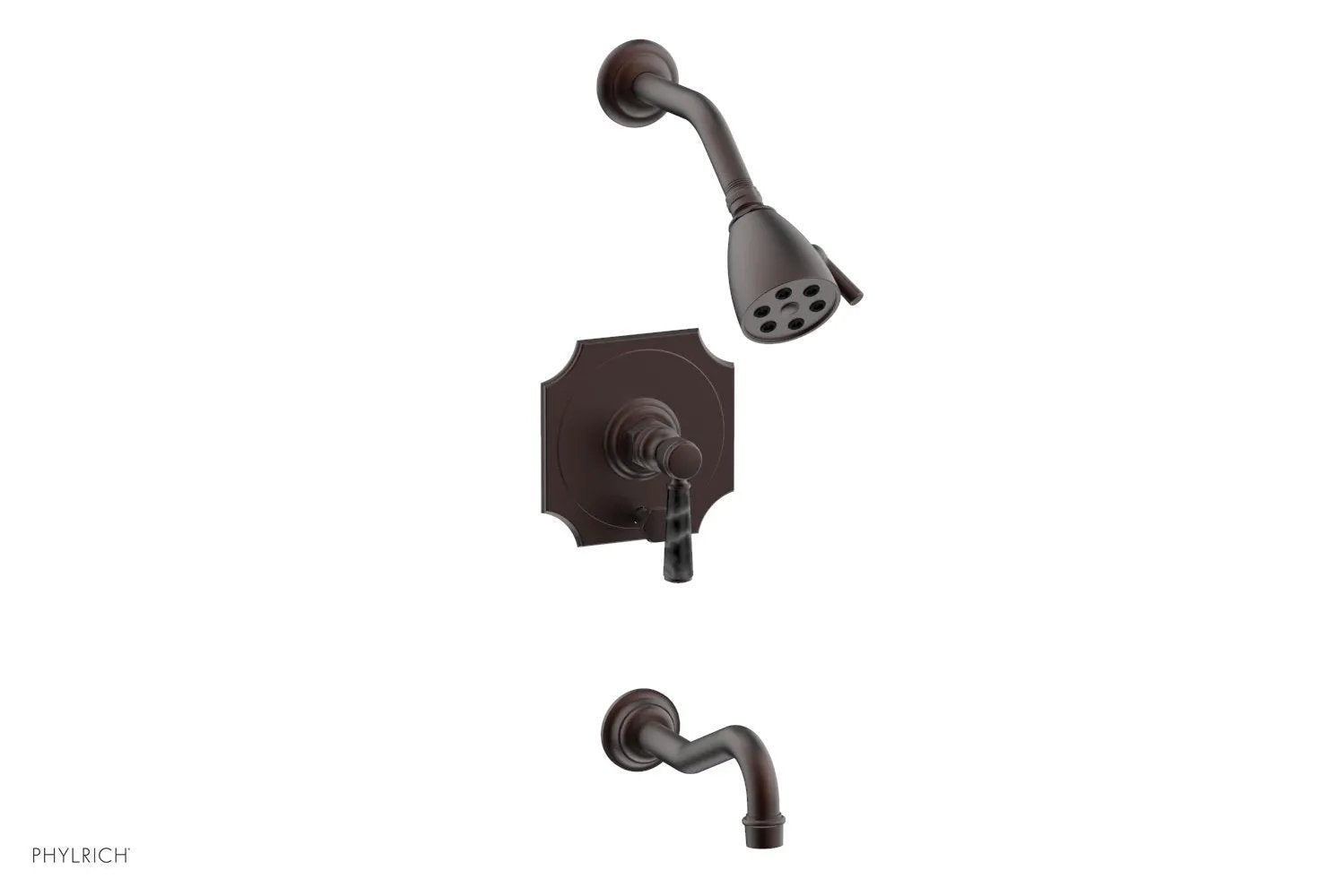 Phylrich HENRI Pressure Balance Tub and Shower Set - Black Marble Lever Handle by Phylrich