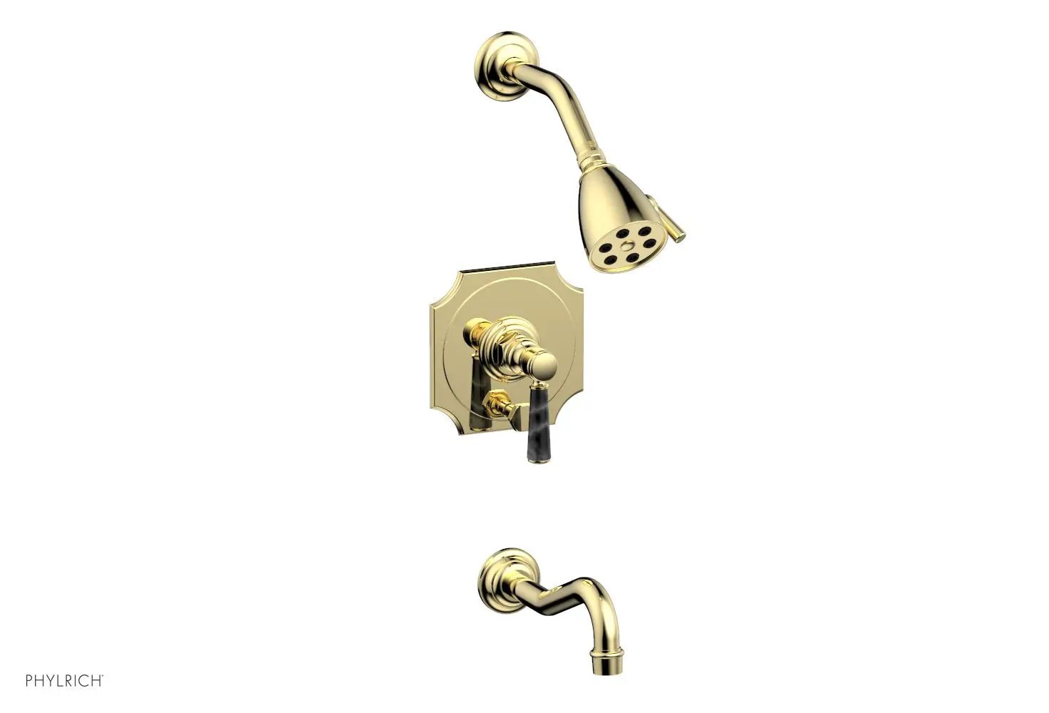 Phylrich HENRI Pressure Balance Tub and Shower Set - Black Marble Lever Handle by Phylrich