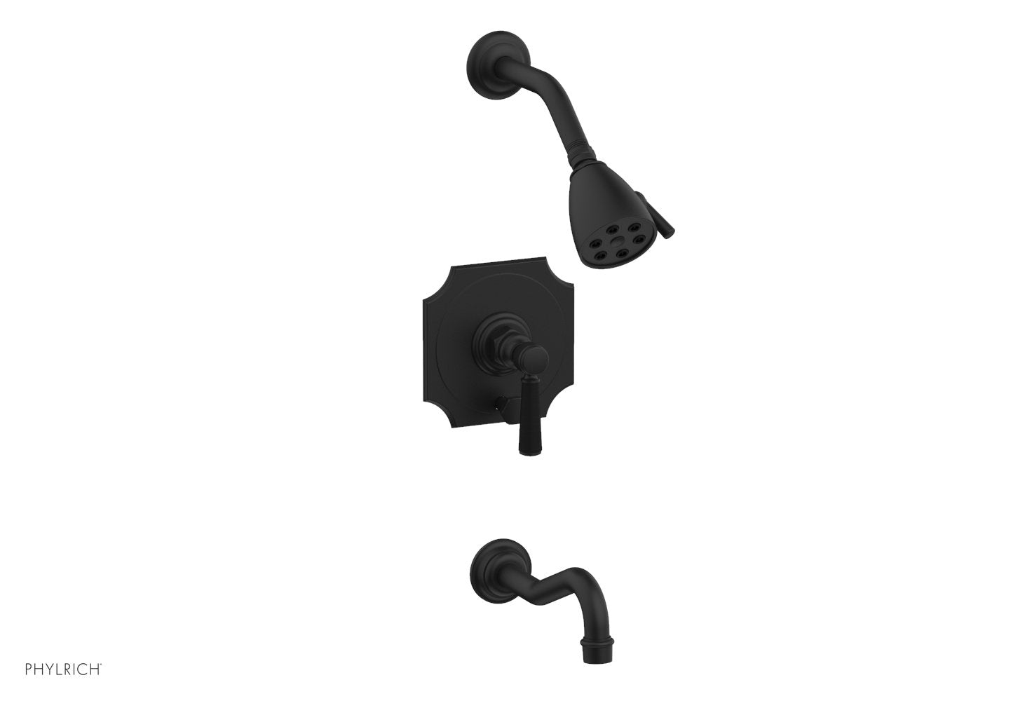 Phylrich HENRI Pressure Balance Tub and Shower Set - Satin Black Lever Handle