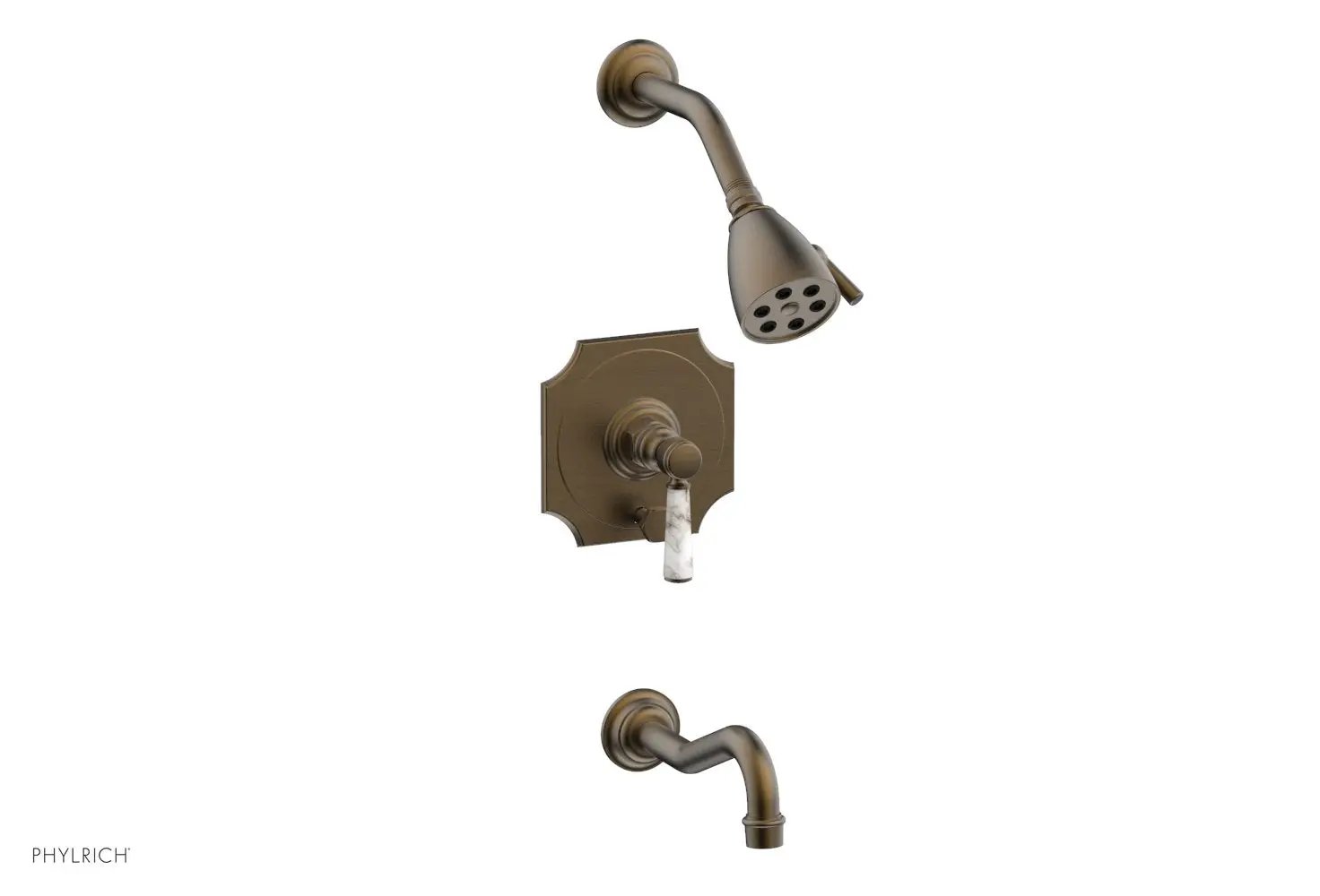 Phylrich HENRI Pressure Balance Tub and Shower Set - White Marble Lever Handle by Phylrich