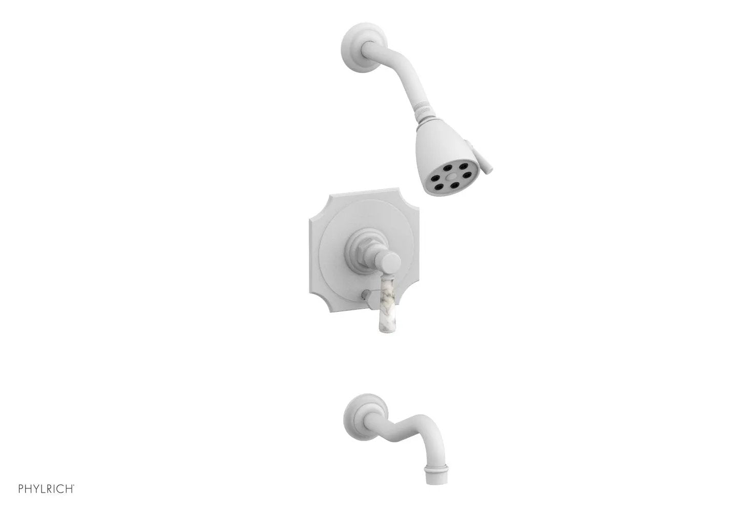 Phylrich HENRI Pressure Balance Tub and Shower Set - White Marble Lever Handle by Phylrich
