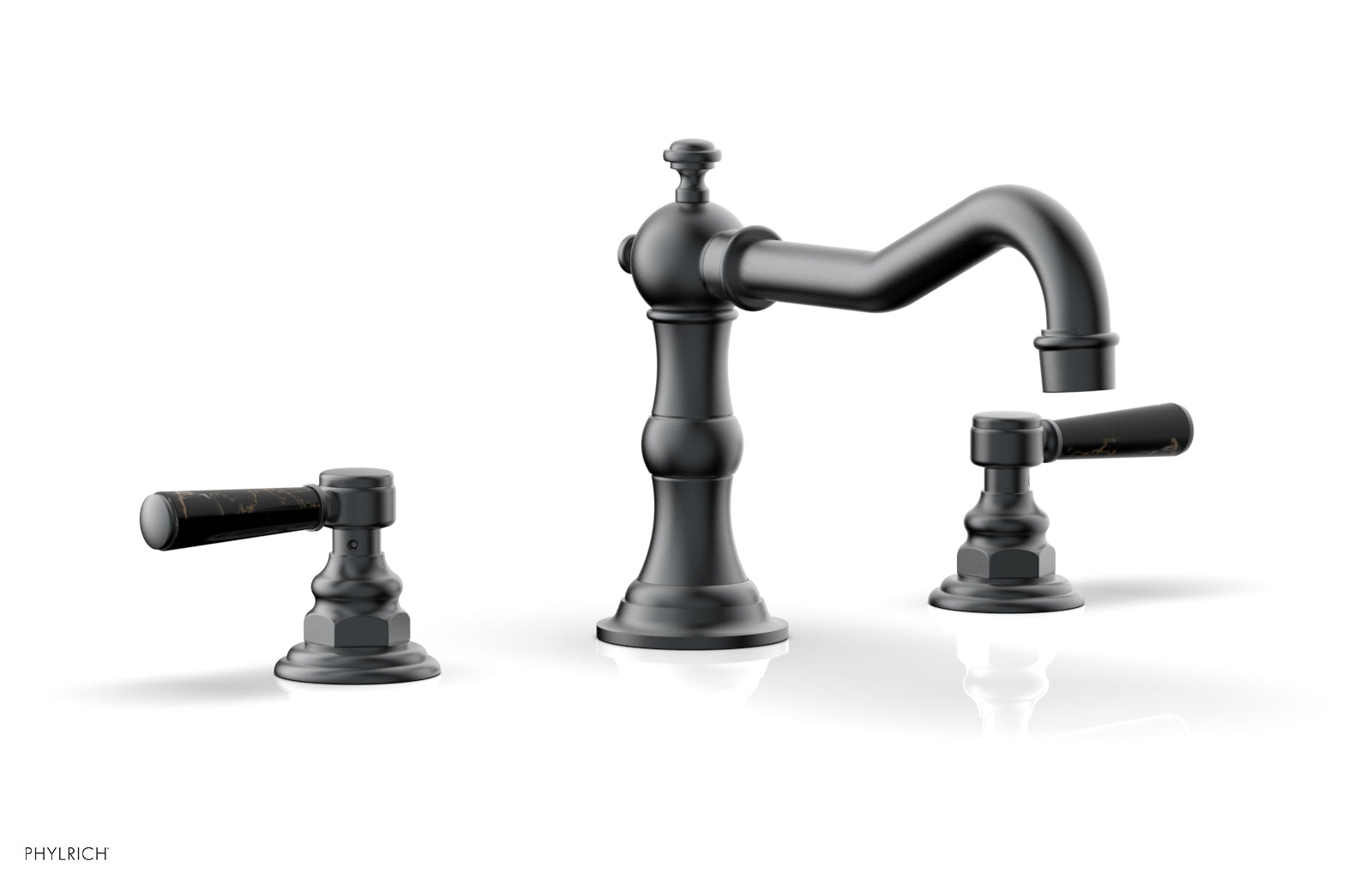 Phylrich HENRI Deck Tub Set - Black Marble Lever Handles
