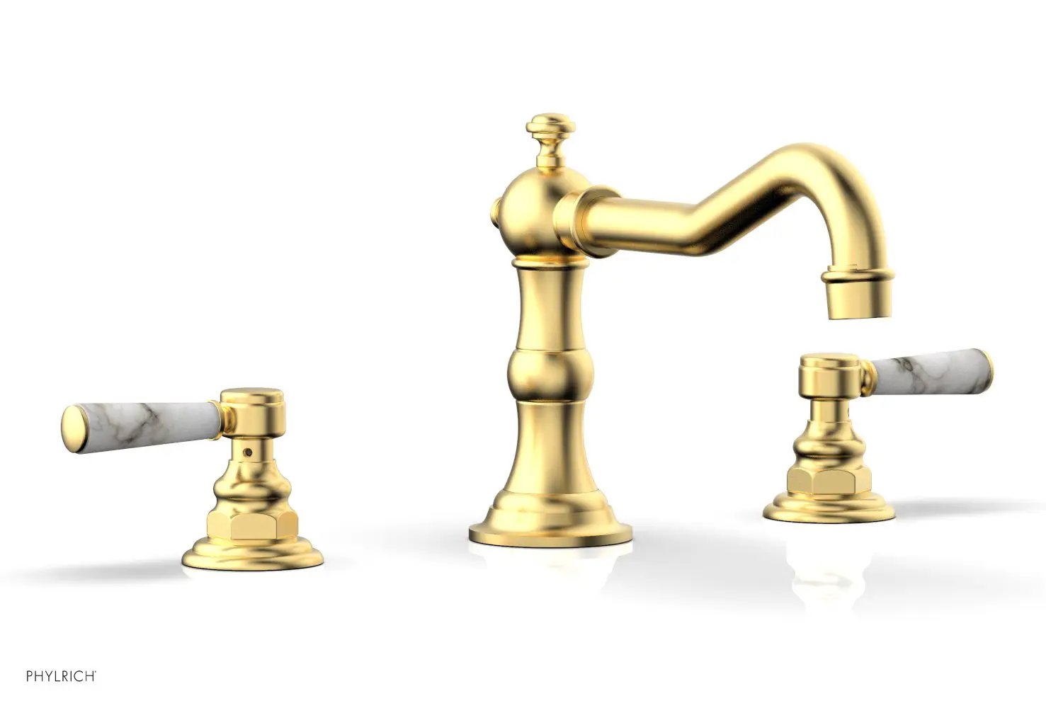 Phylrich HENRI Deck Tub Set - White Marble Lever Handles by Phylrich