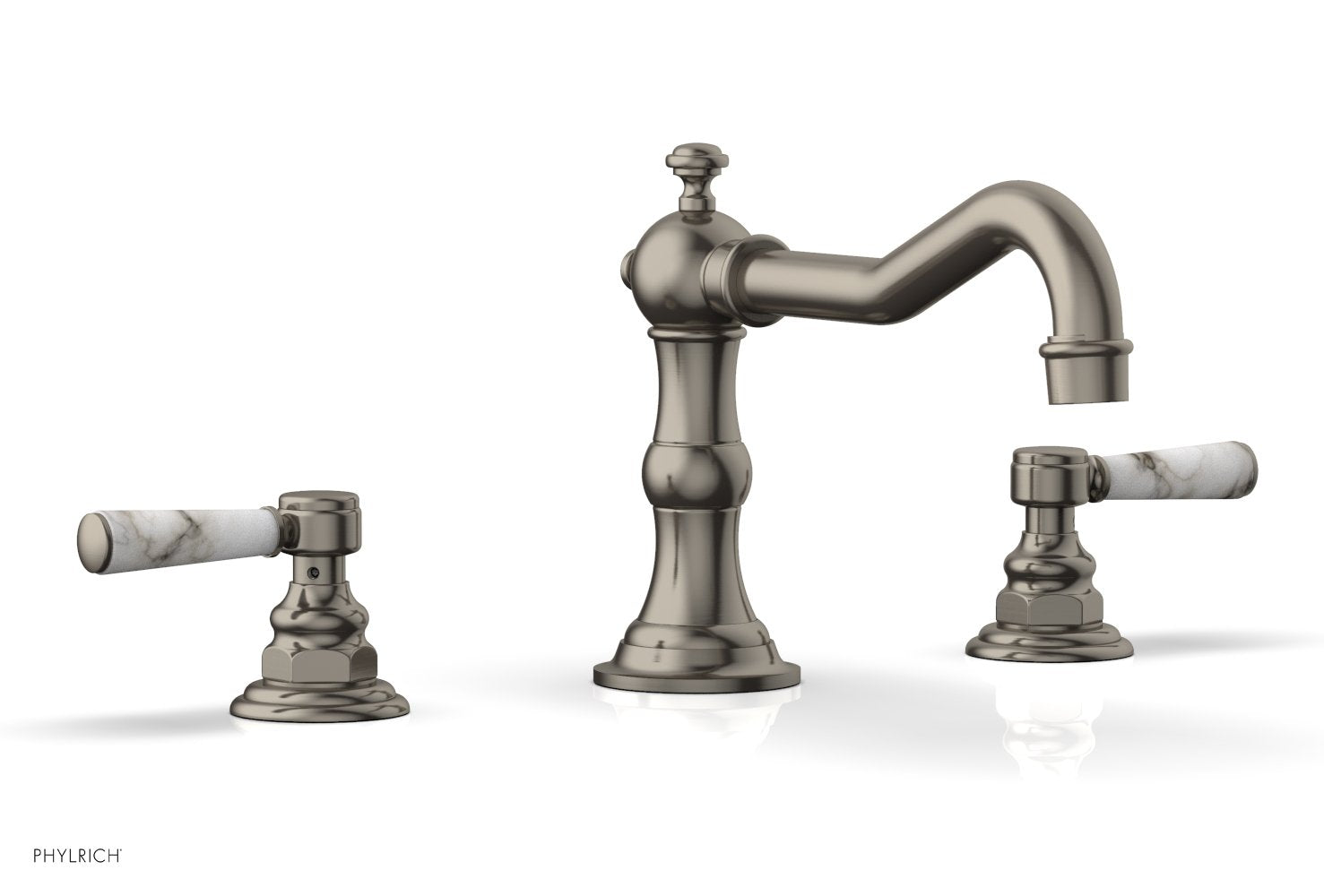 Phylrich HENRI Deck Tub Set - White Marble Lever Handles by Phylrich