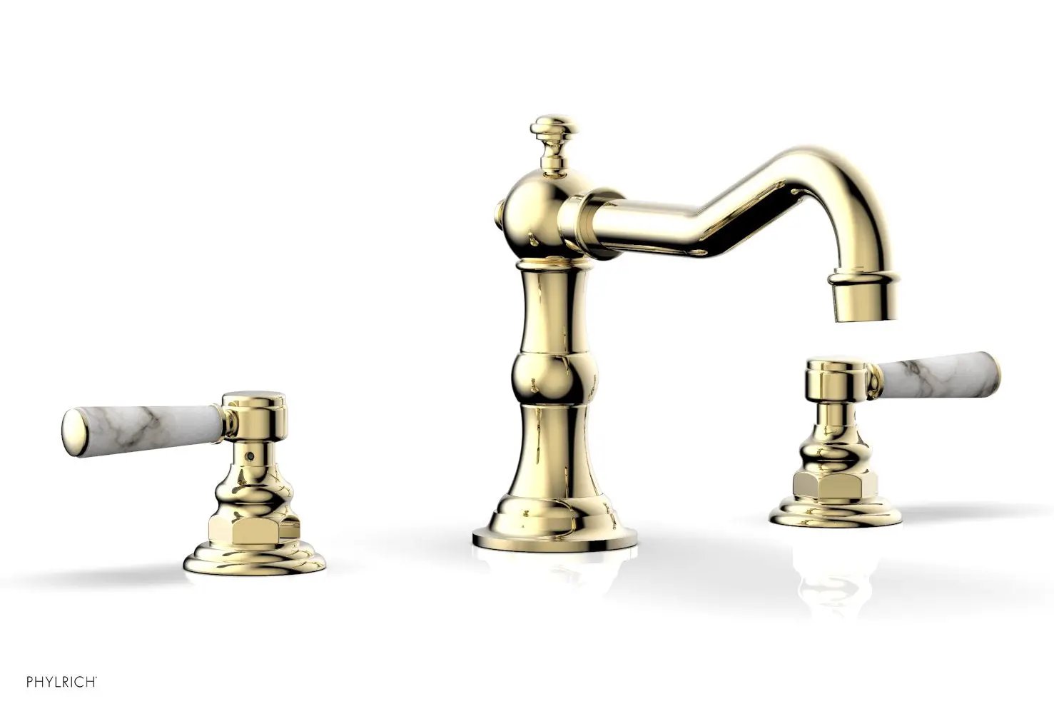 Phylrich HENRI Deck Tub Set - White Marble Lever Handles by Phylrich