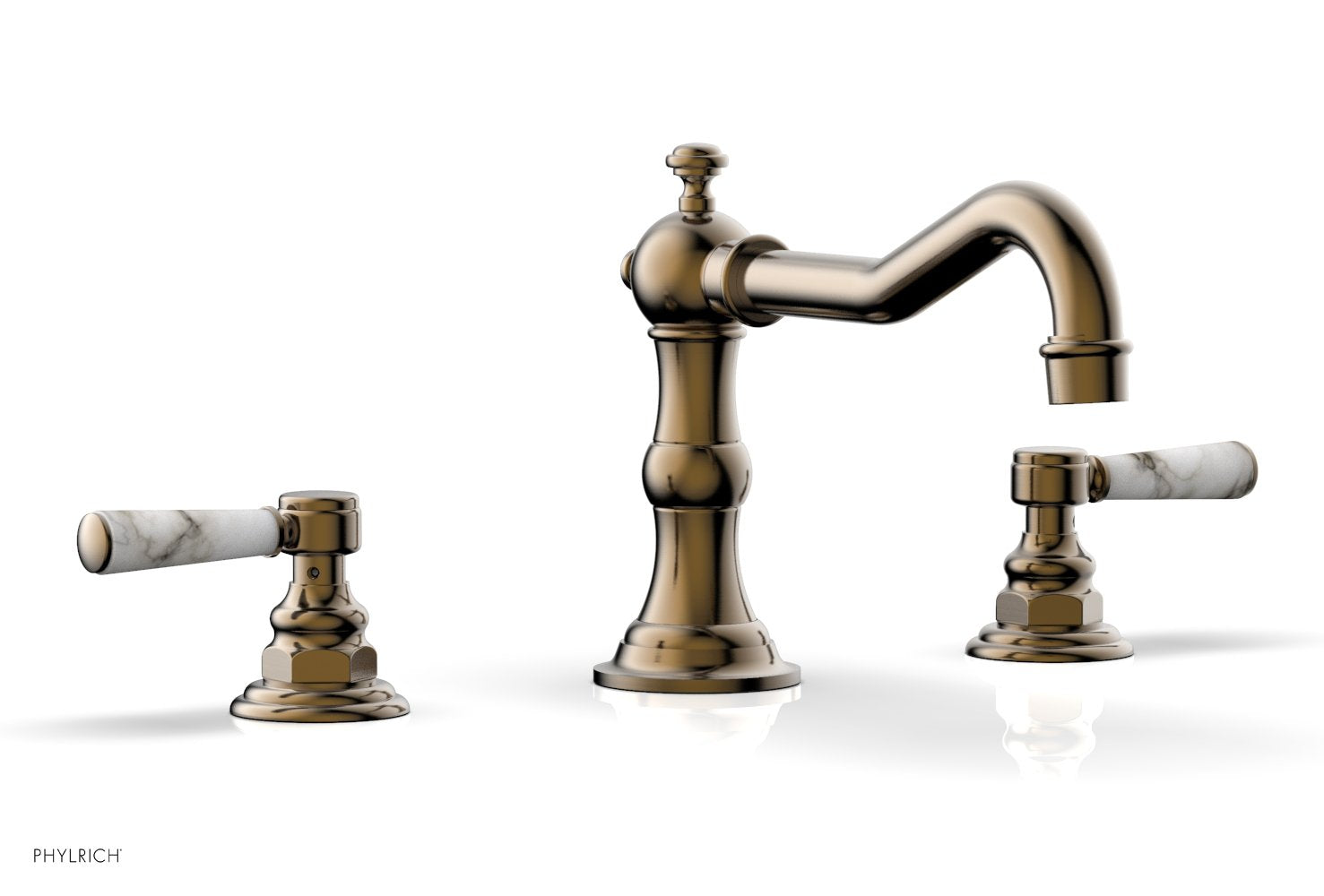 Phylrich HENRI Deck Tub Set - White Marble Lever Handles