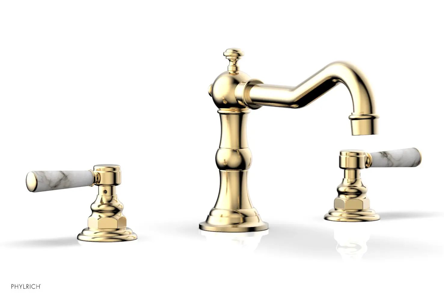 Phylrich HENRI Deck Tub Set - White Marble Lever Handles by Phylrich