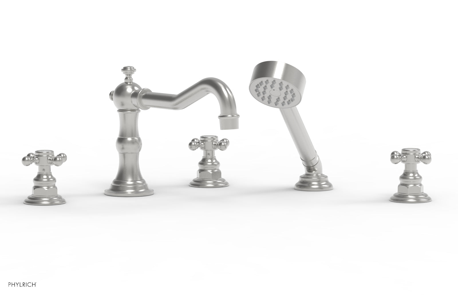 Phylrich HENRI Deck Tub Set with Hand Shower with Cross Handles