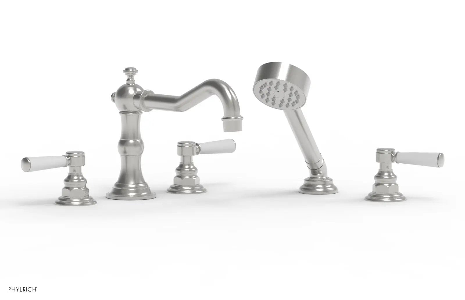 Phylrich HENRI Deck Tub Set with Hand Shower with Satin White Handles by Phylrich