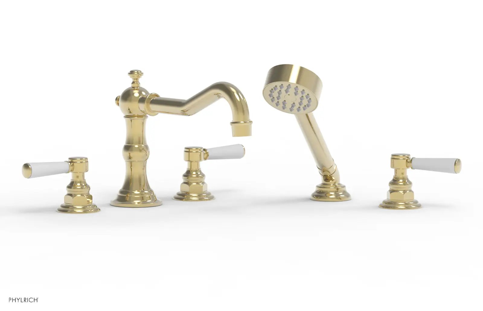 Phylrich HENRI Deck Tub Set with Hand Shower with Satin White Handles by Phylrich
