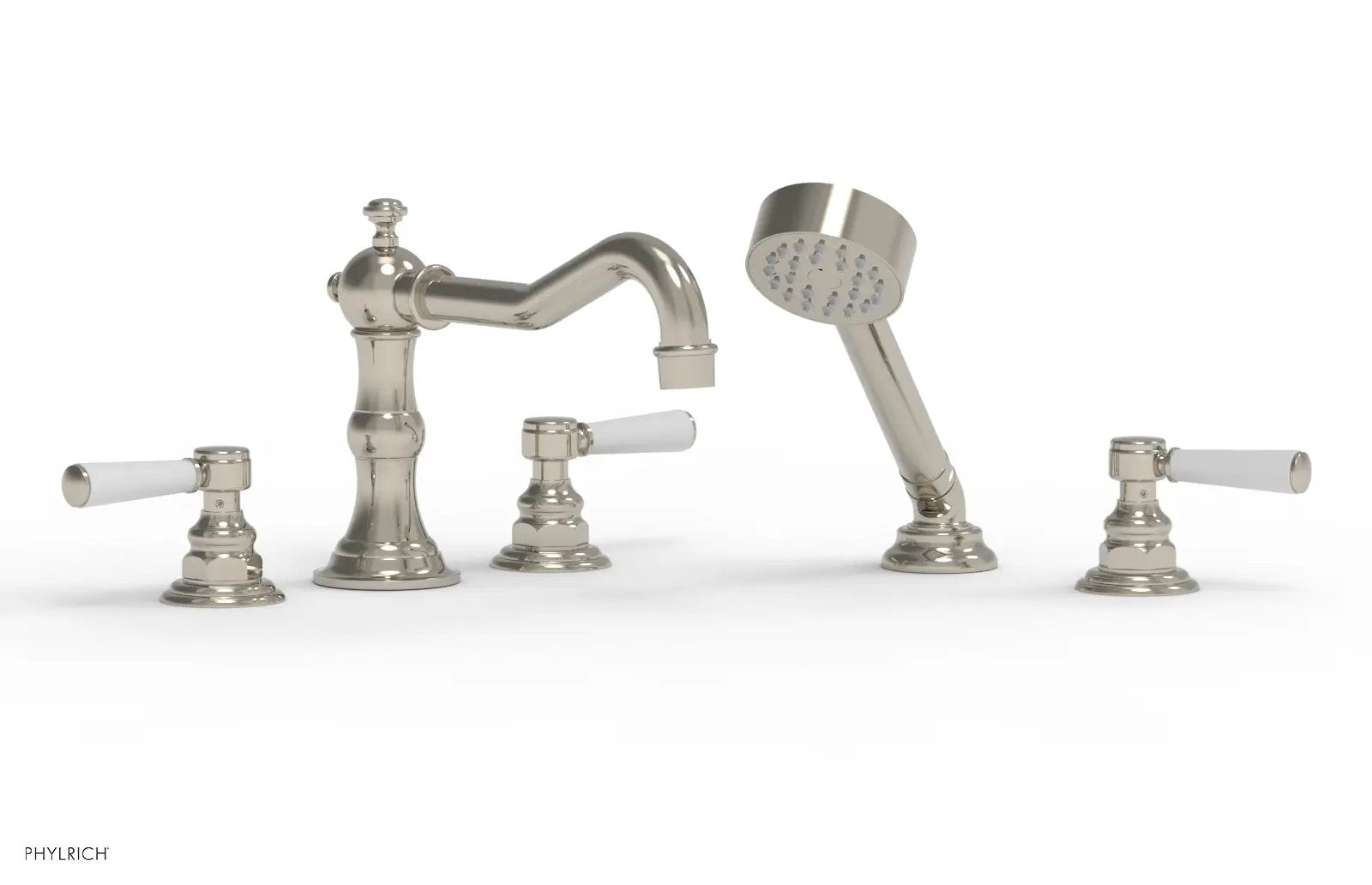 Phylrich HENRI Deck Tub Set with Hand Shower with Satin White Handles by Phylrich