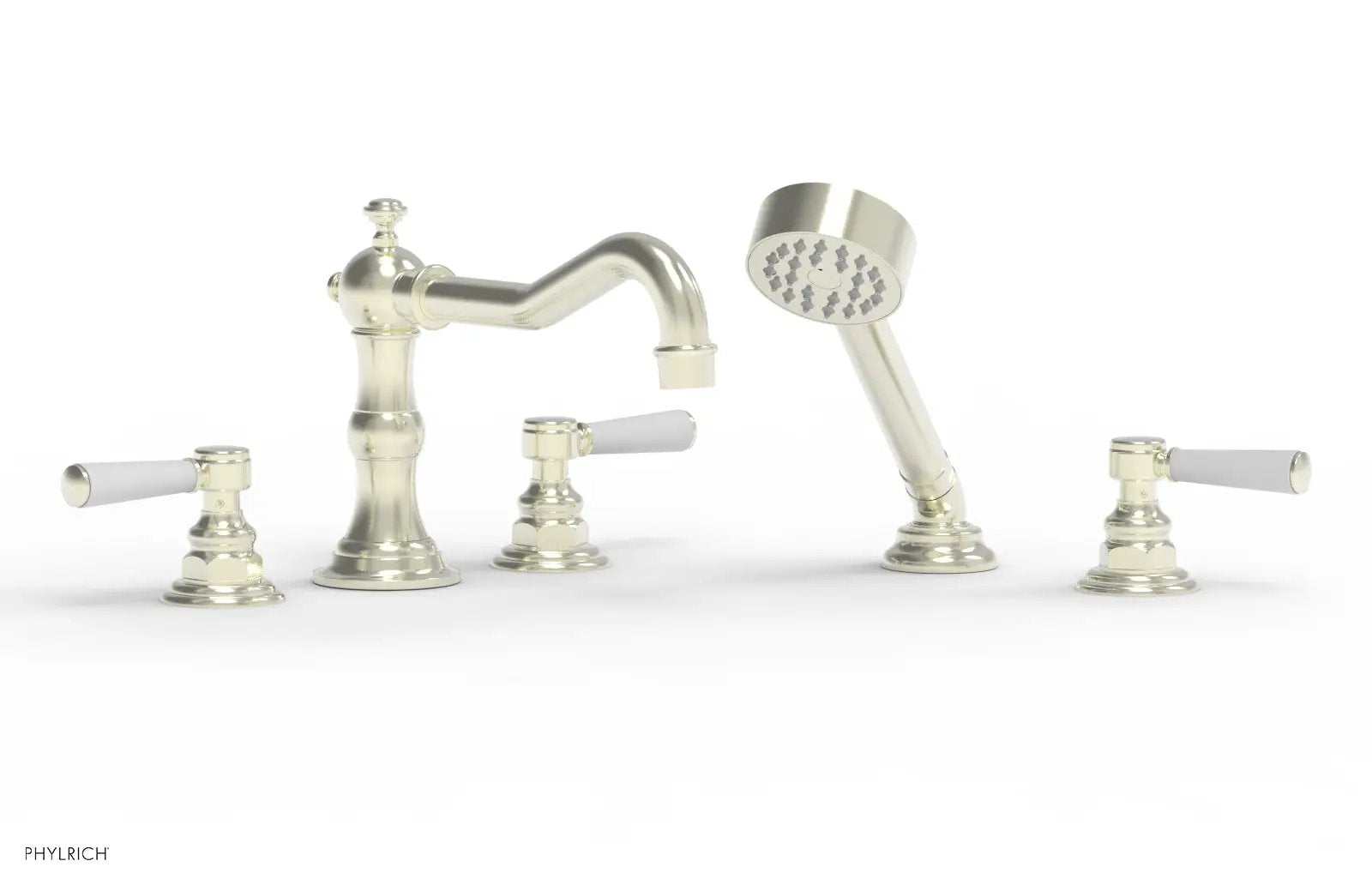 Phylrich HENRI Deck Tub Set with Hand Shower with Satin White Handles by Phylrich