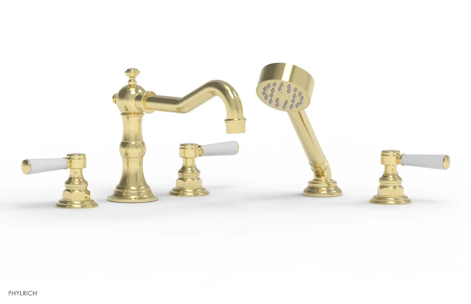 Phylrich HENRI Deck Tub Set with Hand Shower with Satin White Handles by Phylrich