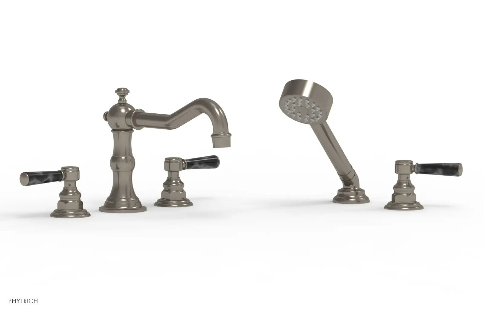 Phylrich HENRI Deck Tub Set with Hand Shower with Black Marble Handles by Phylrich