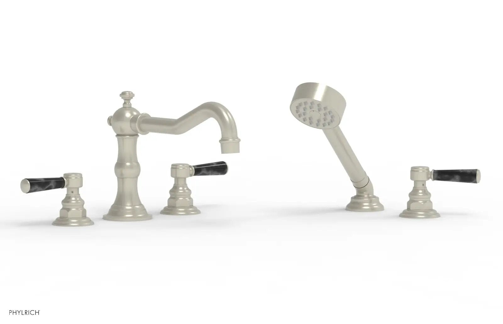 Phylrich HENRI Deck Tub Set with Hand Shower with Black Marble Handles by Phylrich