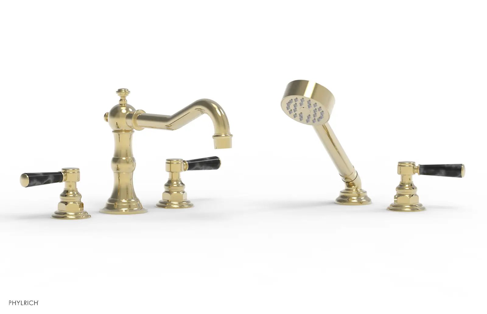 Phylrich HENRI Deck Tub Set with Hand Shower with Black Marble Handles by Phylrich