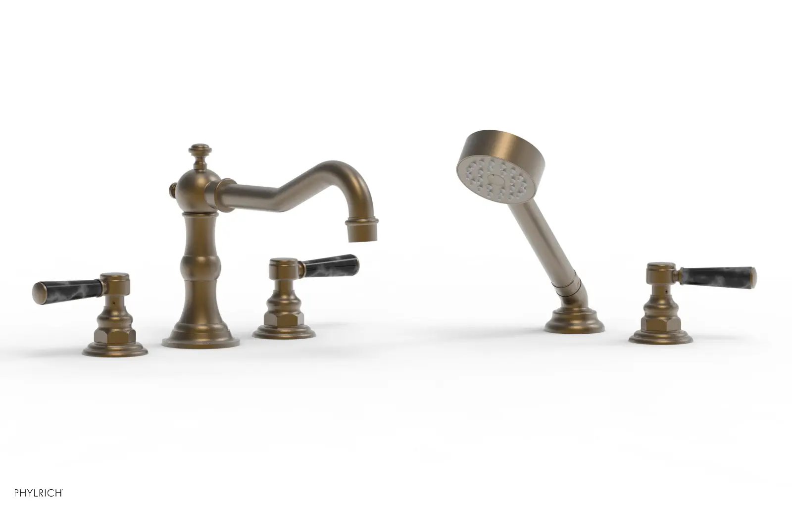 Phylrich HENRI Deck Tub Set with Hand Shower with Black Marble Handles by Phylrich