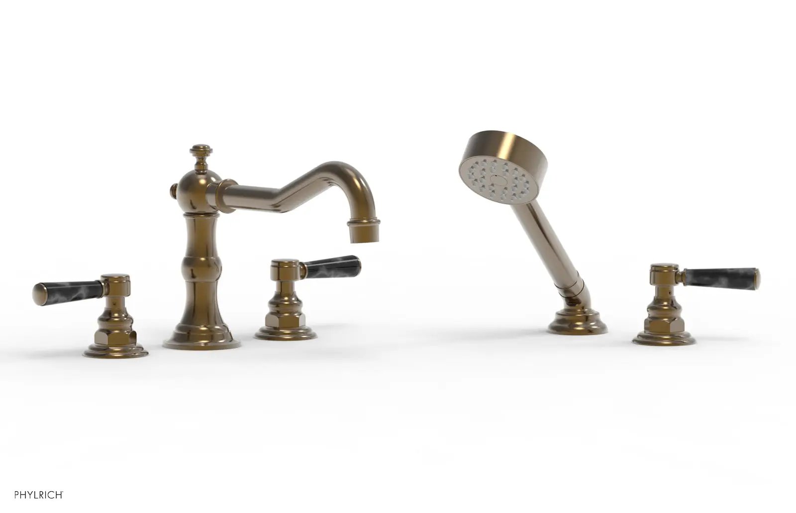 Phylrich HENRI Deck Tub Set with Hand Shower with Black Marble Handles by Phylrich