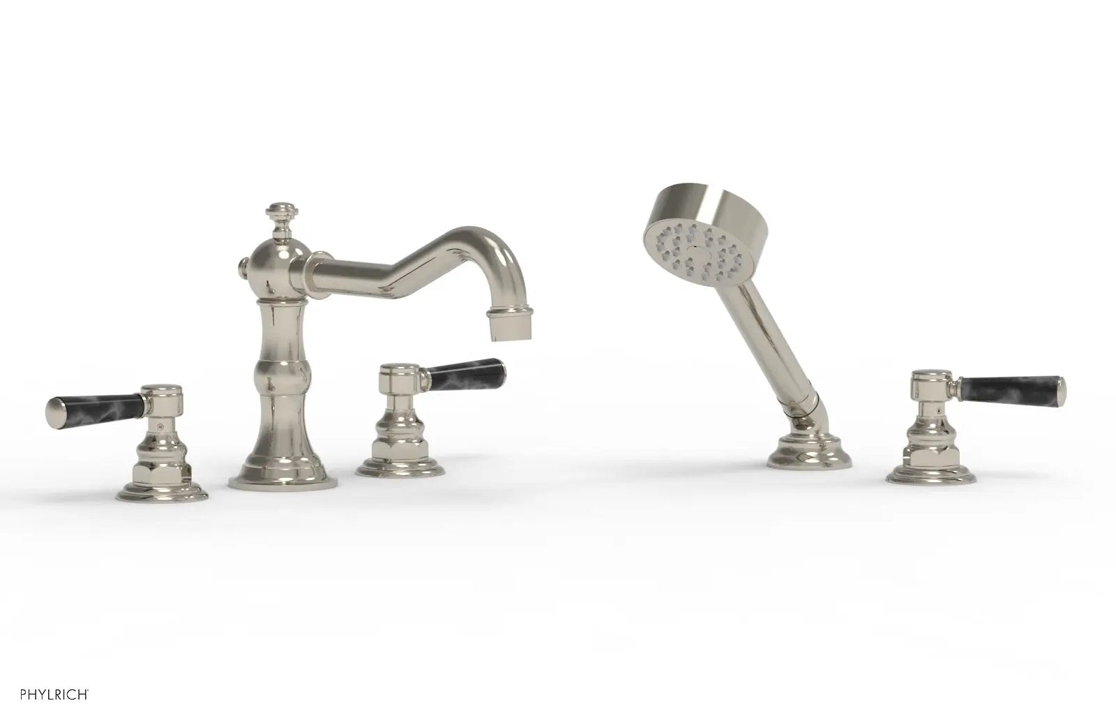Phylrich HENRI Deck Tub Set with Hand Shower with Black Marble Handles by Phylrich