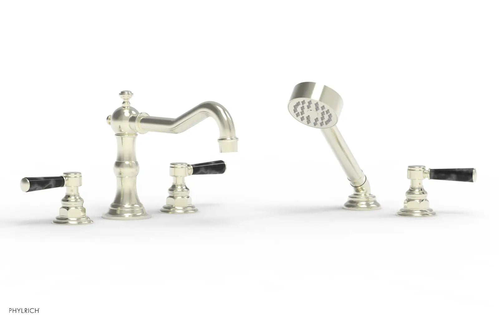Phylrich HENRI Deck Tub Set with Hand Shower with Black Marble Handles by Phylrich