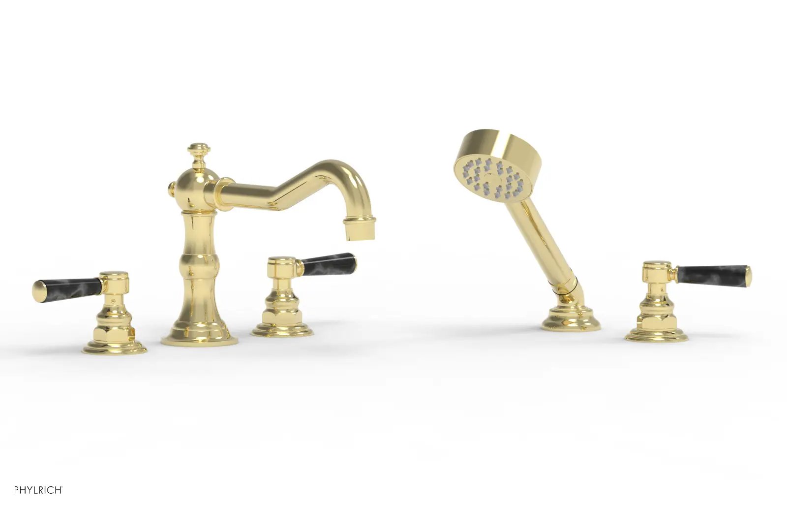 Phylrich HENRI Deck Tub Set with Hand Shower with Black Marble Handles by Phylrich