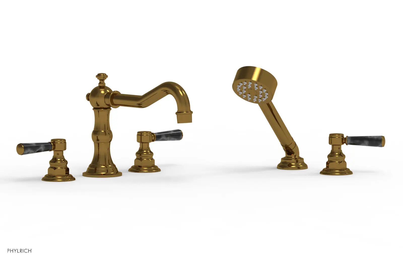Phylrich HENRI Deck Tub Set with Hand Shower with Black Marble Handles by Phylrich