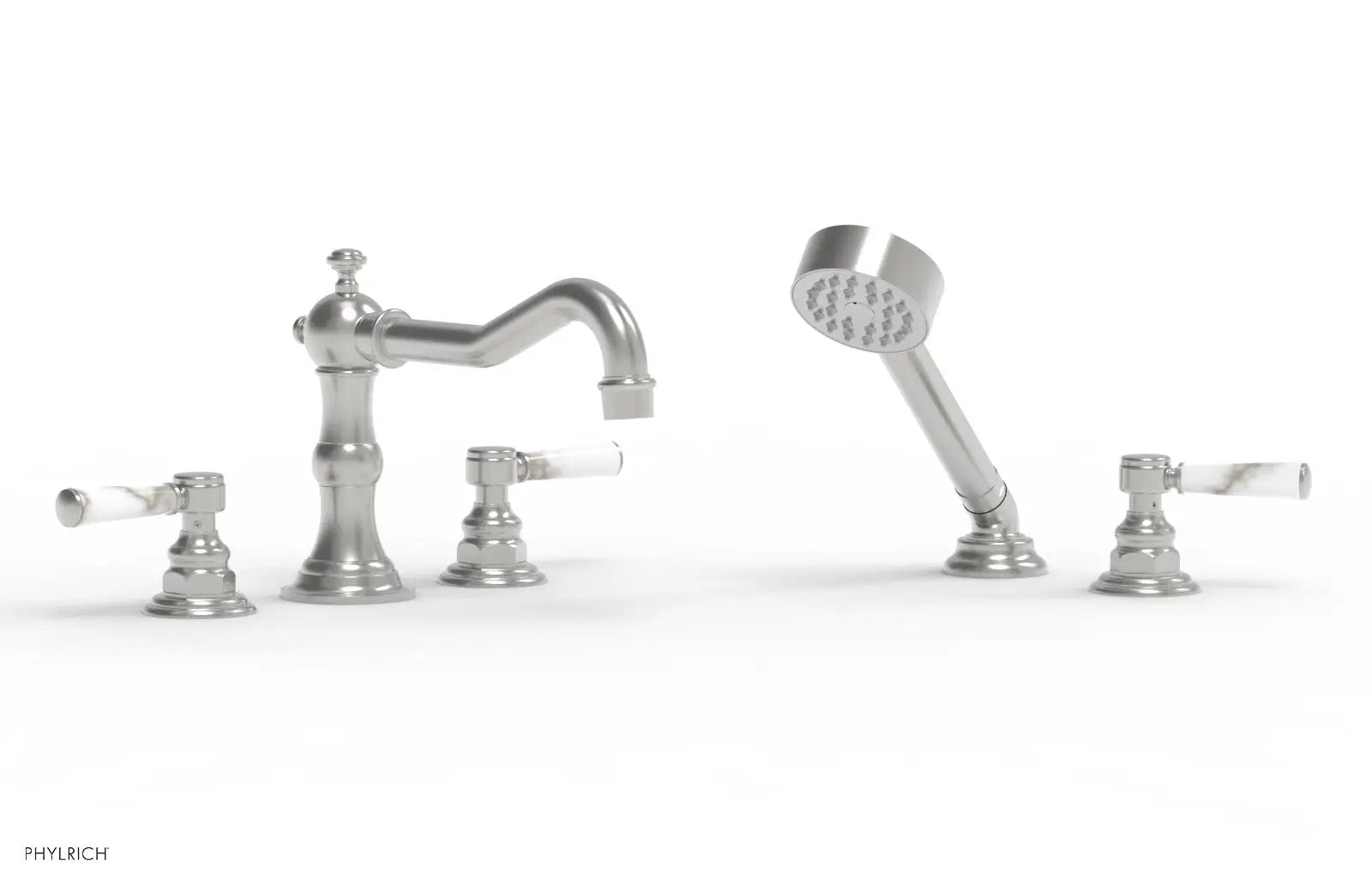 Phylrich HENRI Deck Tub Set with Hand Shower with White Marble Handles by Phylrich