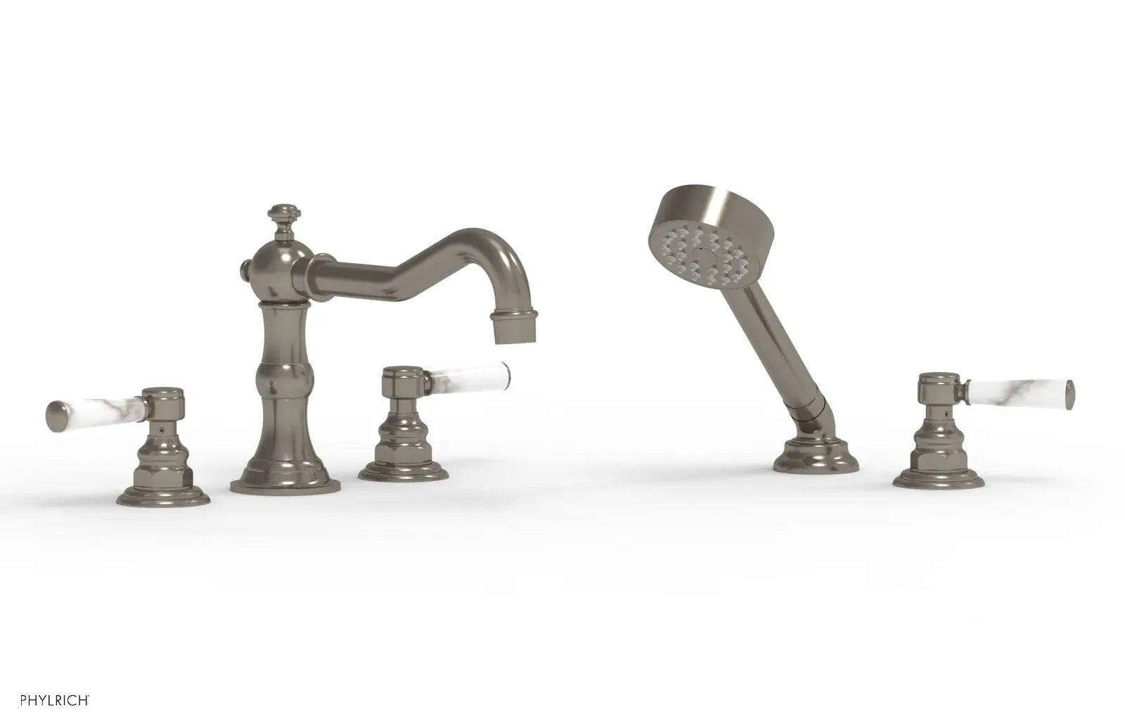 Phylrich HENRI Deck Tub Set with Hand Shower with White Marble Handles by Phylrich