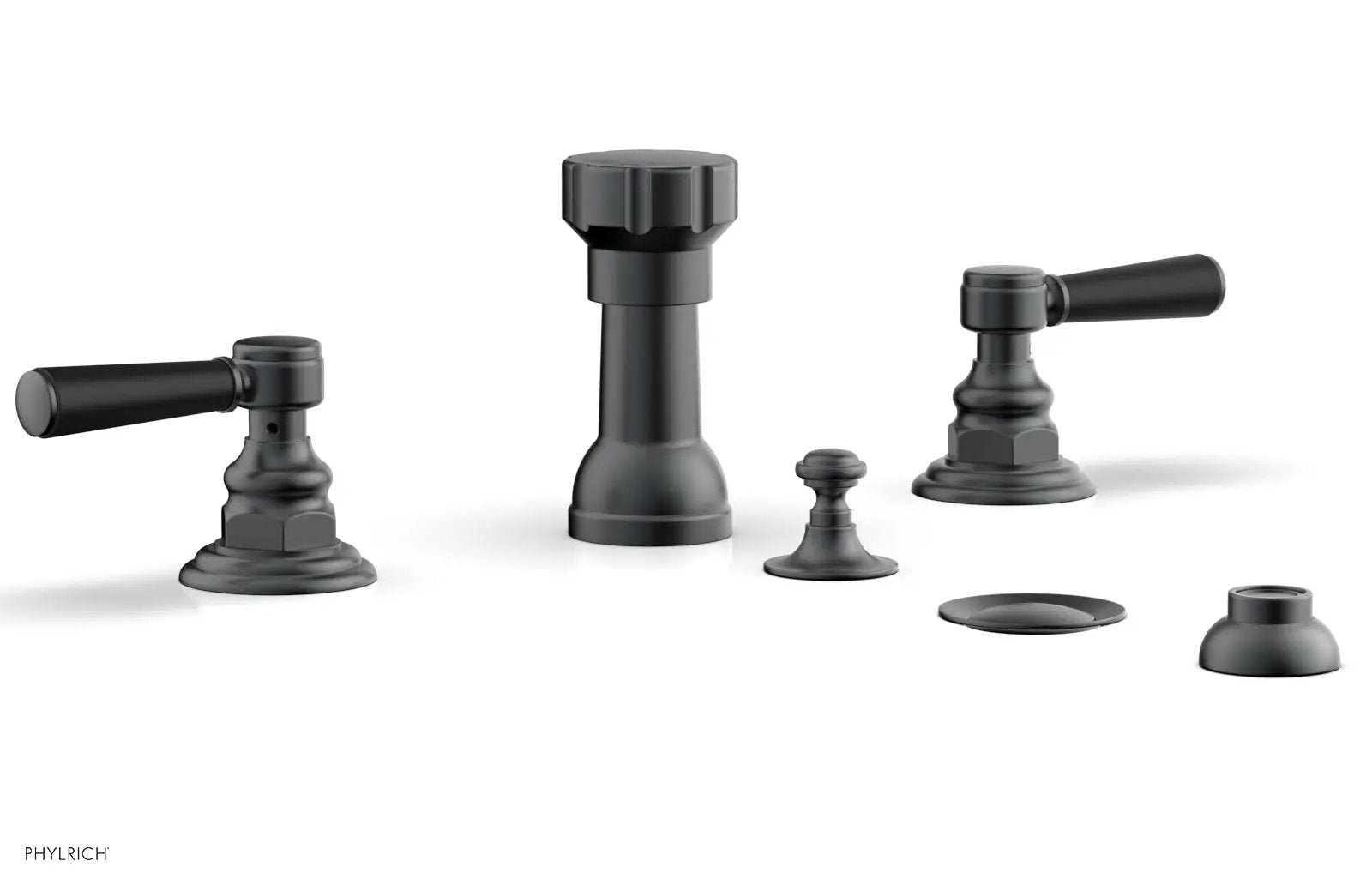 Phylrich HENRI Four Hole Bidet Set - Satin Black Lever Handles by Phylrich
