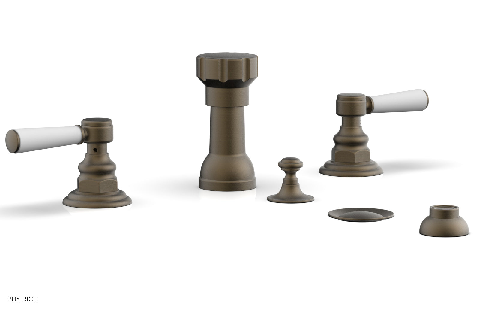 Phylrich HENRI Four Hole Bidet Set - Satin White Lever Handles